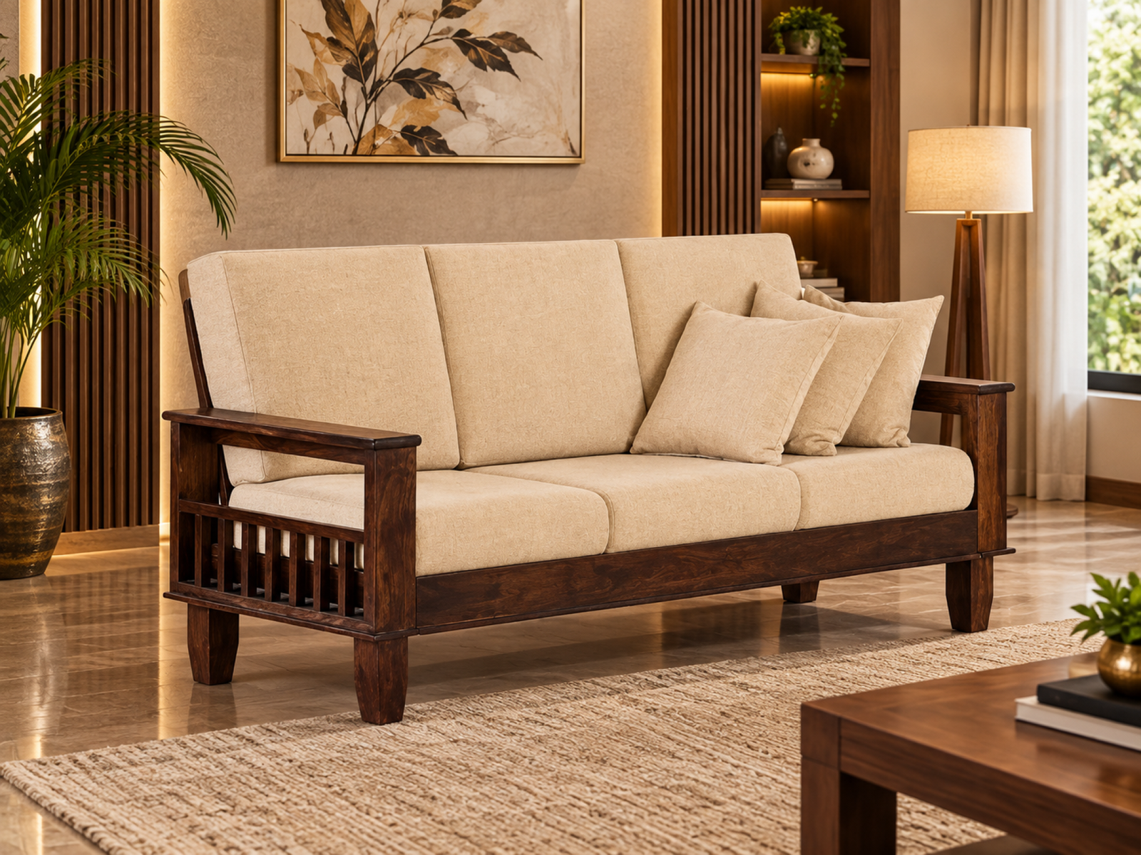 solid Wood Jodhpur Sofa 3 Seater