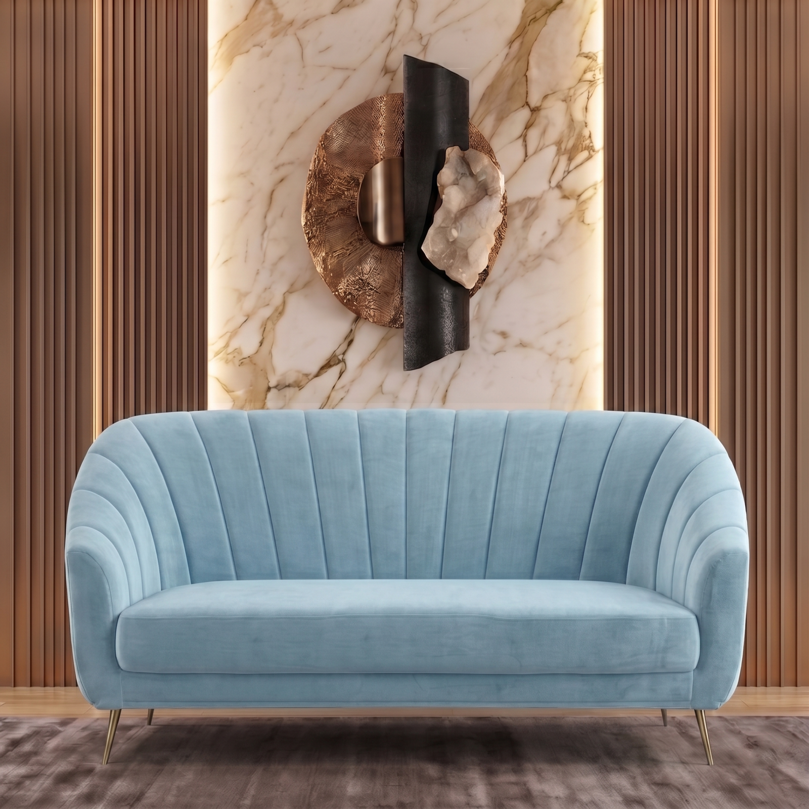 Monaco Sofa 3 Seater In Sky Blue Color