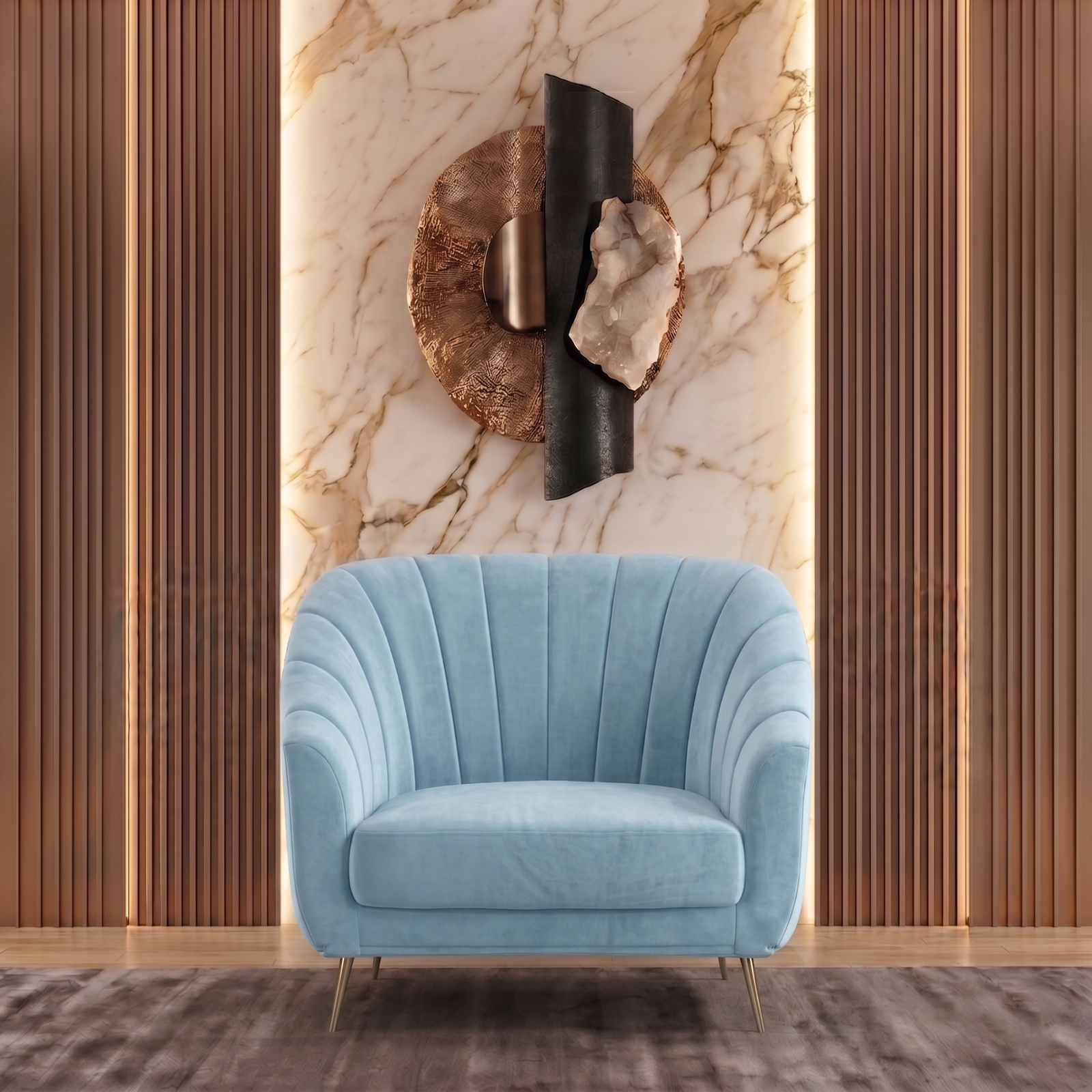 Monaco Sofa 1 Seater In Sky Blue Color