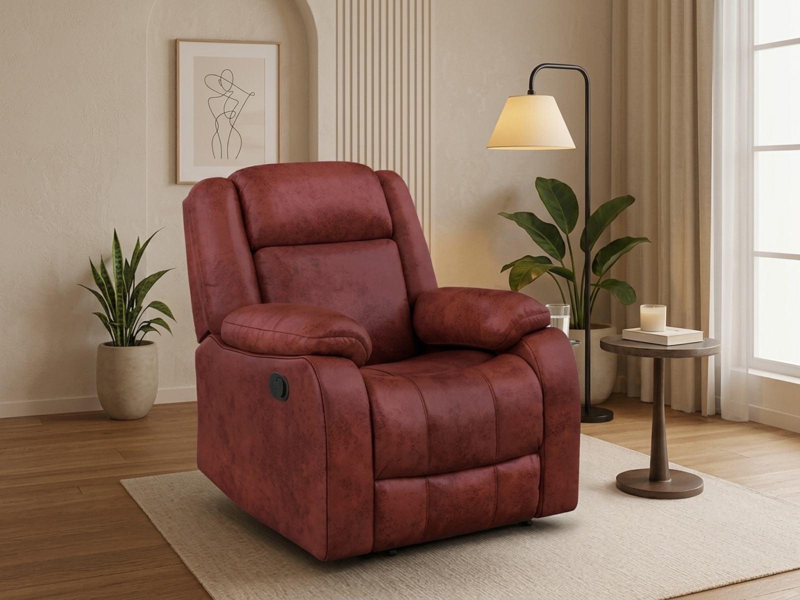 Ashley Recliner  1 Seater In Crimson Red Color