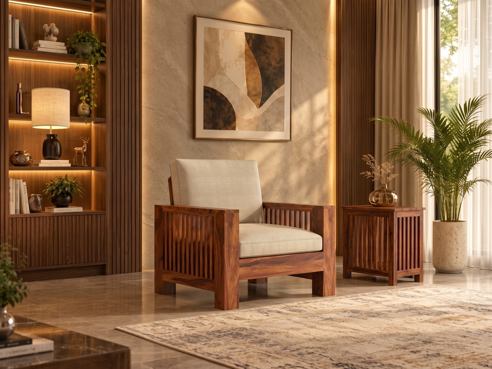Dhara Solid Wood Sheesham 1 Seater Sofa 