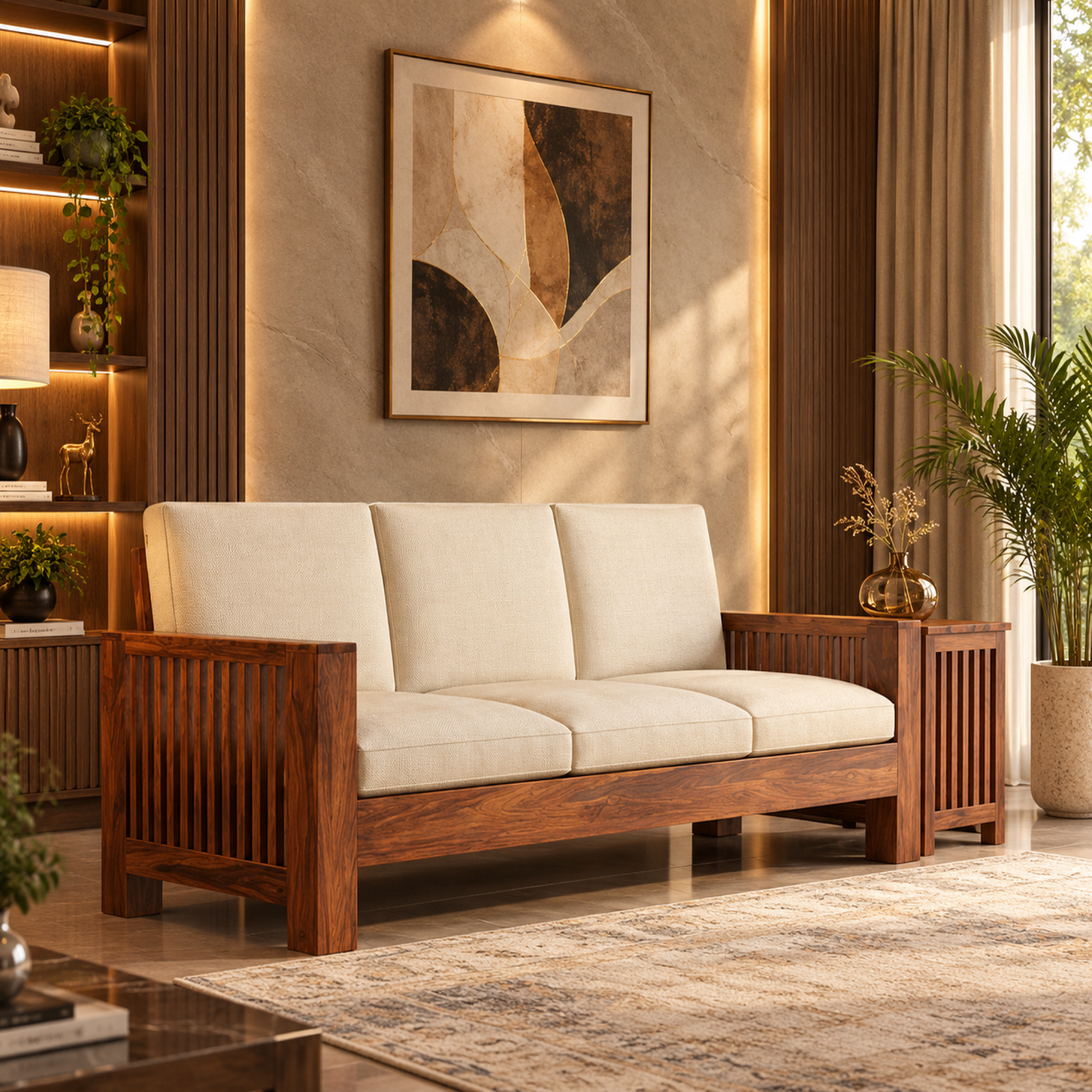Dhara Solid Wood Sheesham 3 Seater Sofa 