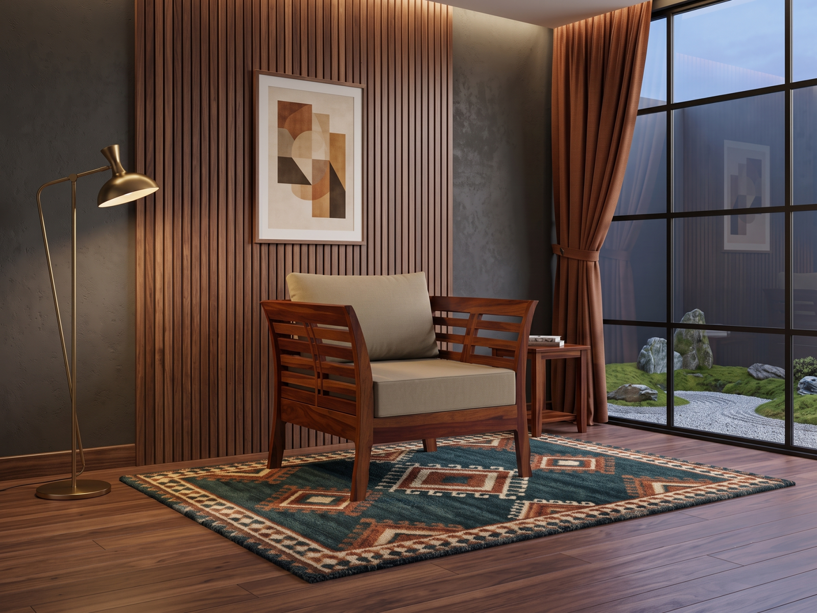 Netra Solid Wood Sheesham 1 Seater Sofa