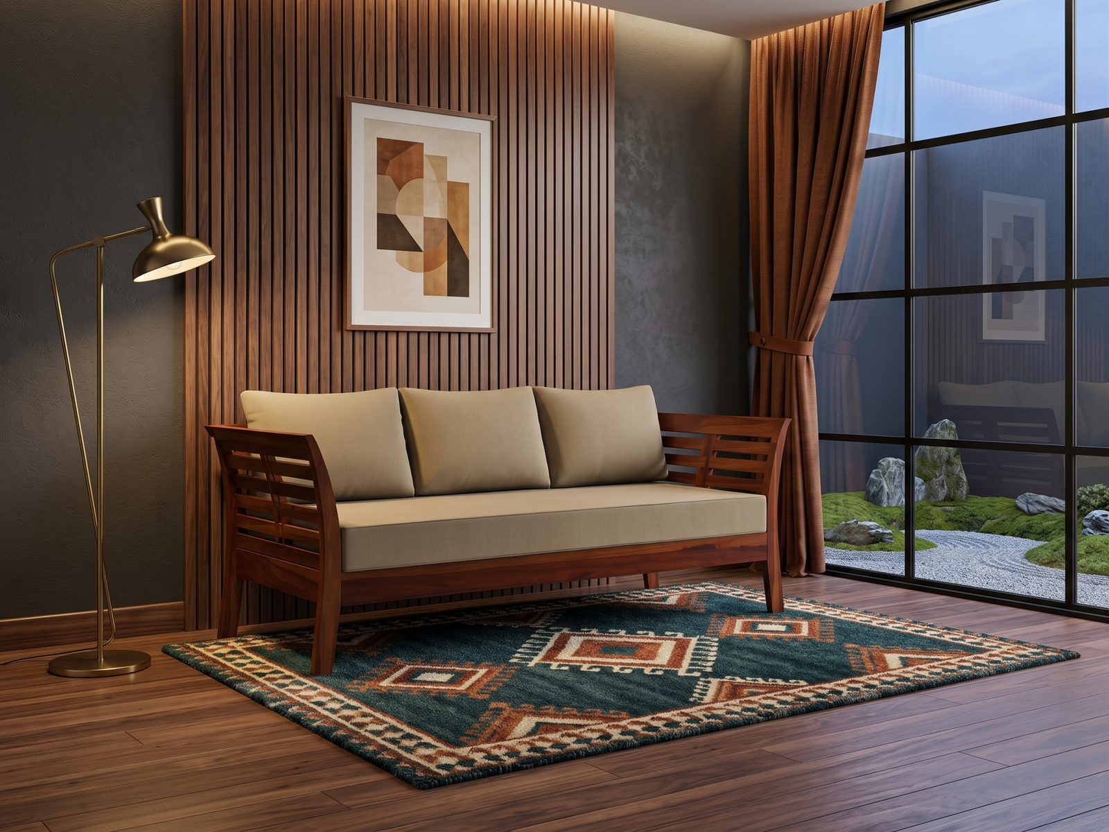 Netra Solid Wood Sheesham 3 Seater Sofa