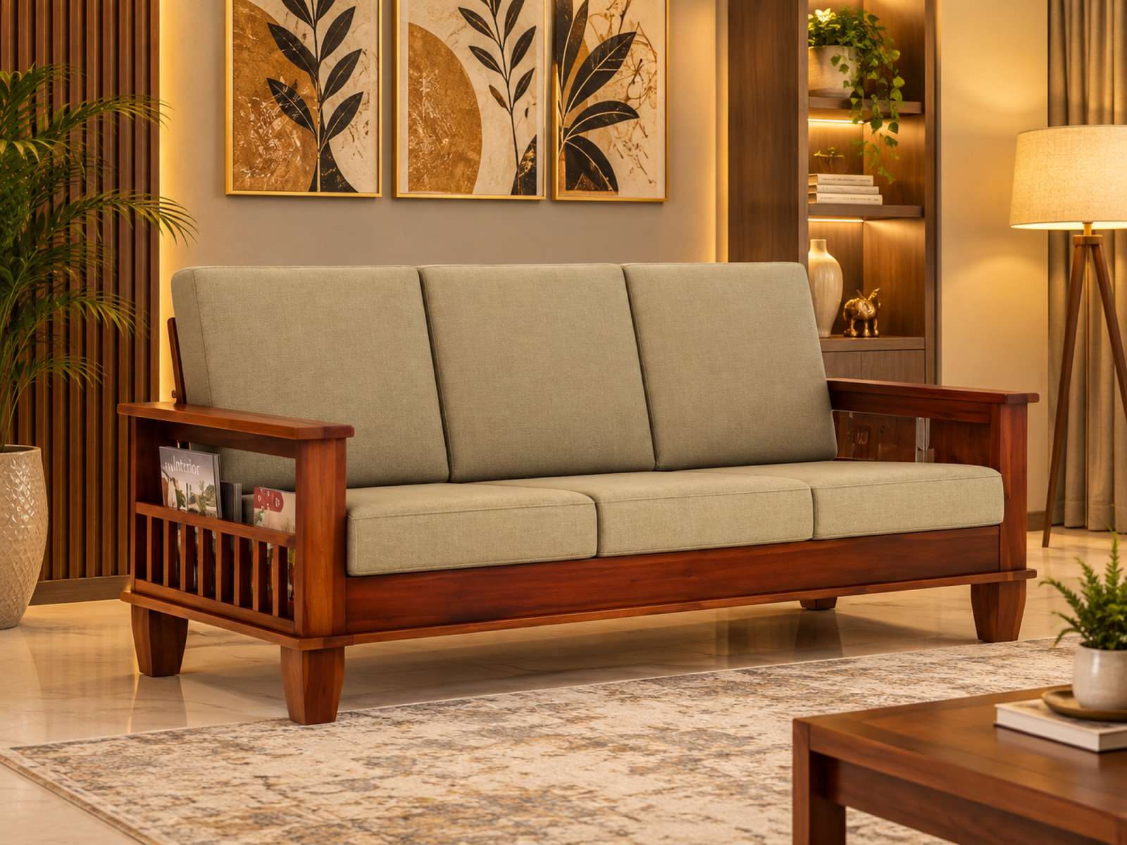 Hansa Solid Wood Sheesham 3 Seater Sofa