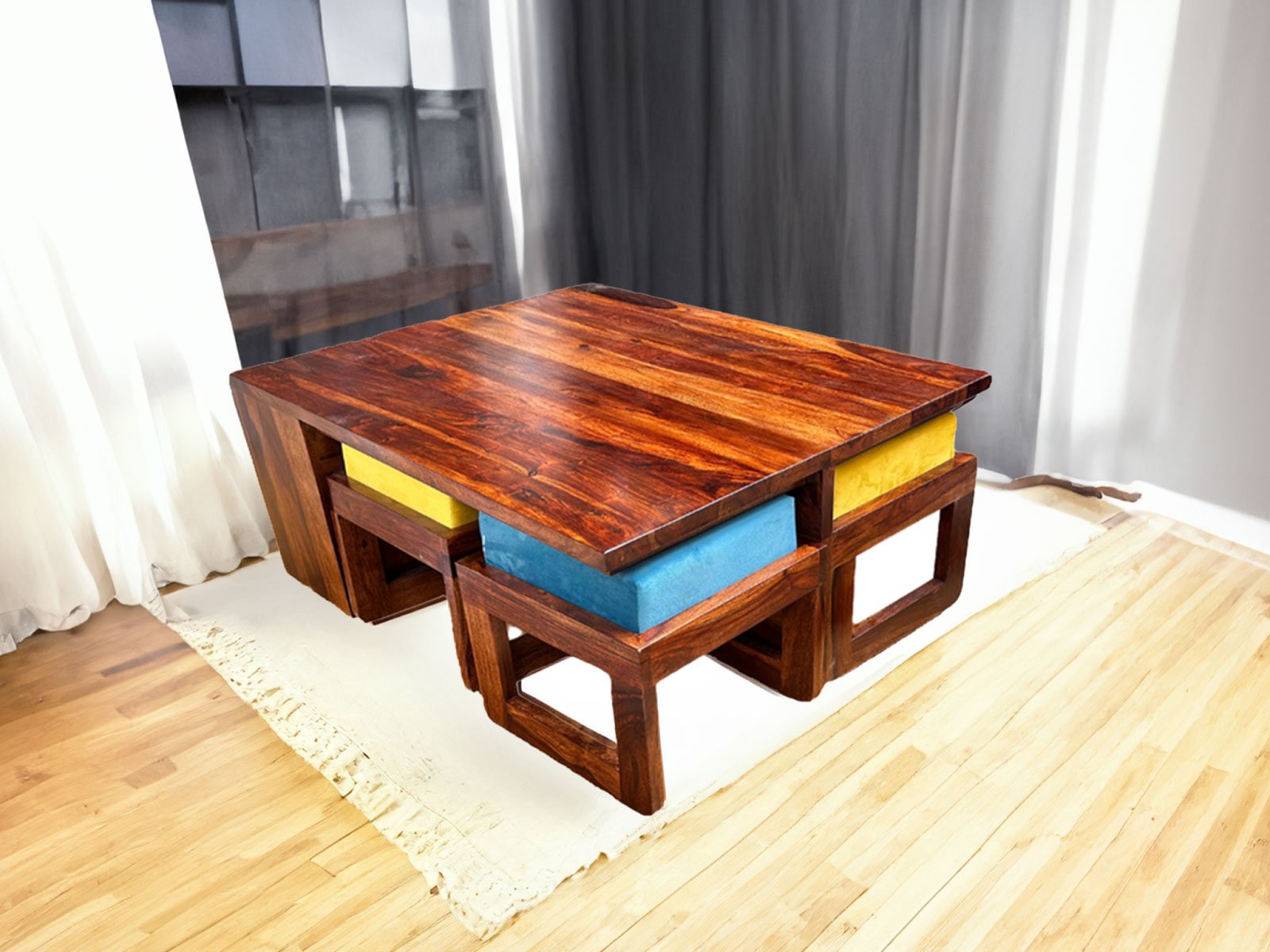 Kavya solid wood sheesham nested coffee table set of 5 (1+4)