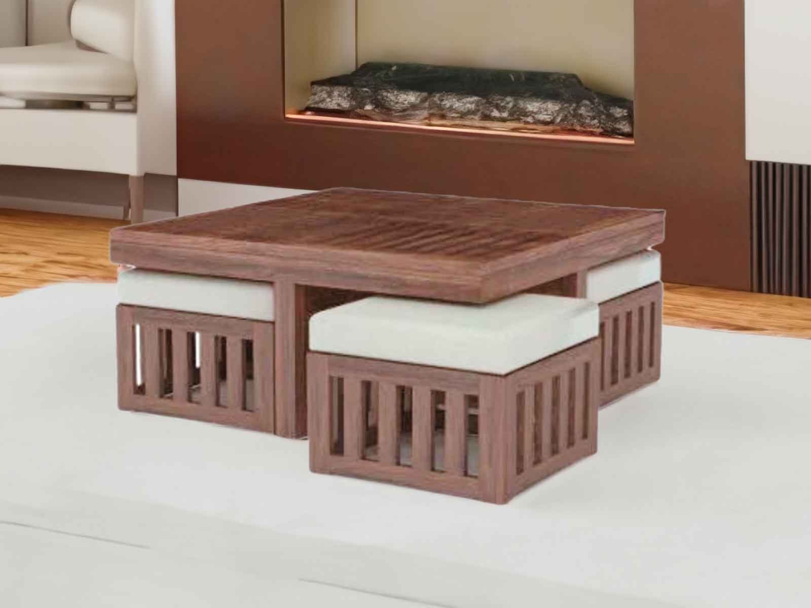Dhara Solid Wood Sheesham Nested Coffee Table Set of 5 (1+4)