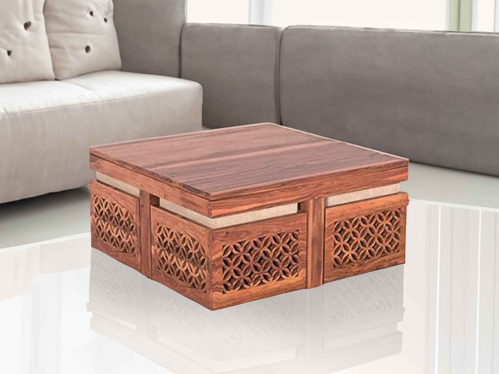 Mira Solid Wood Sheesham Nested Coffee Table Set Of 5 (1+4)