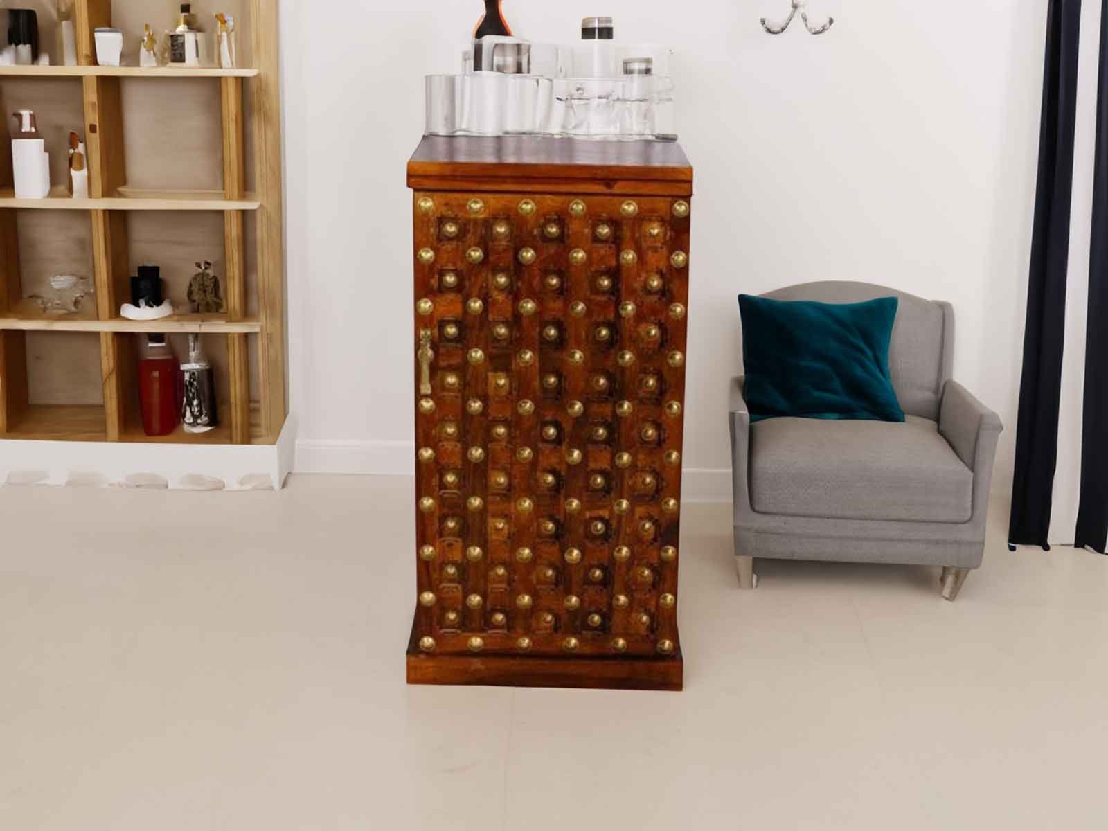 Tamra  Single Door Solid Wood Sheesham Bar Cabinet