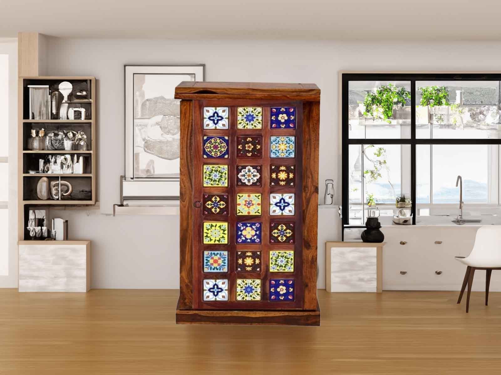 Chitra Single Door Solid Wood Sheesham Bar Cabinet 