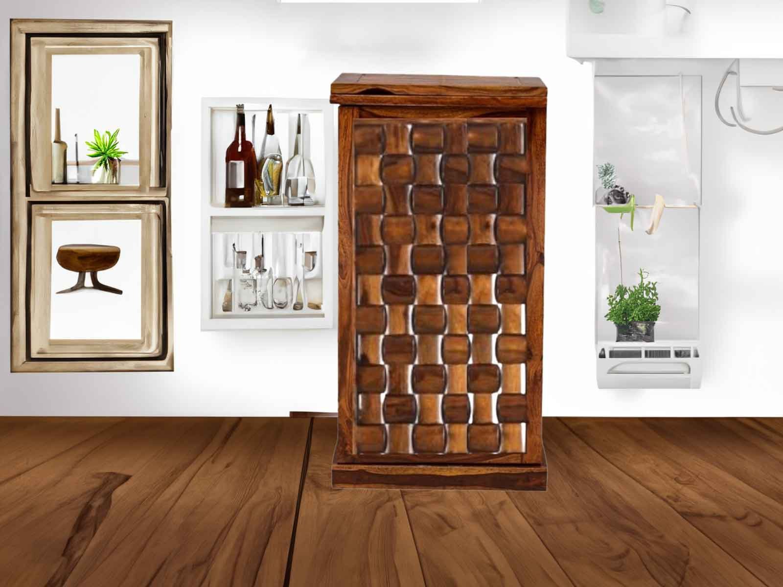 iwar Single Door Solid Wood Sheesham Bar Cabinet