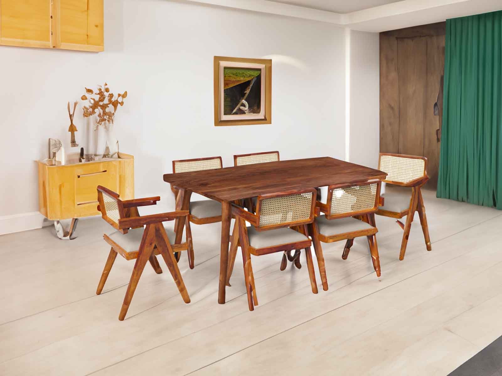 Kian With Rukm Armrest Chairs Solid Wood 6 Seater  Dining set 