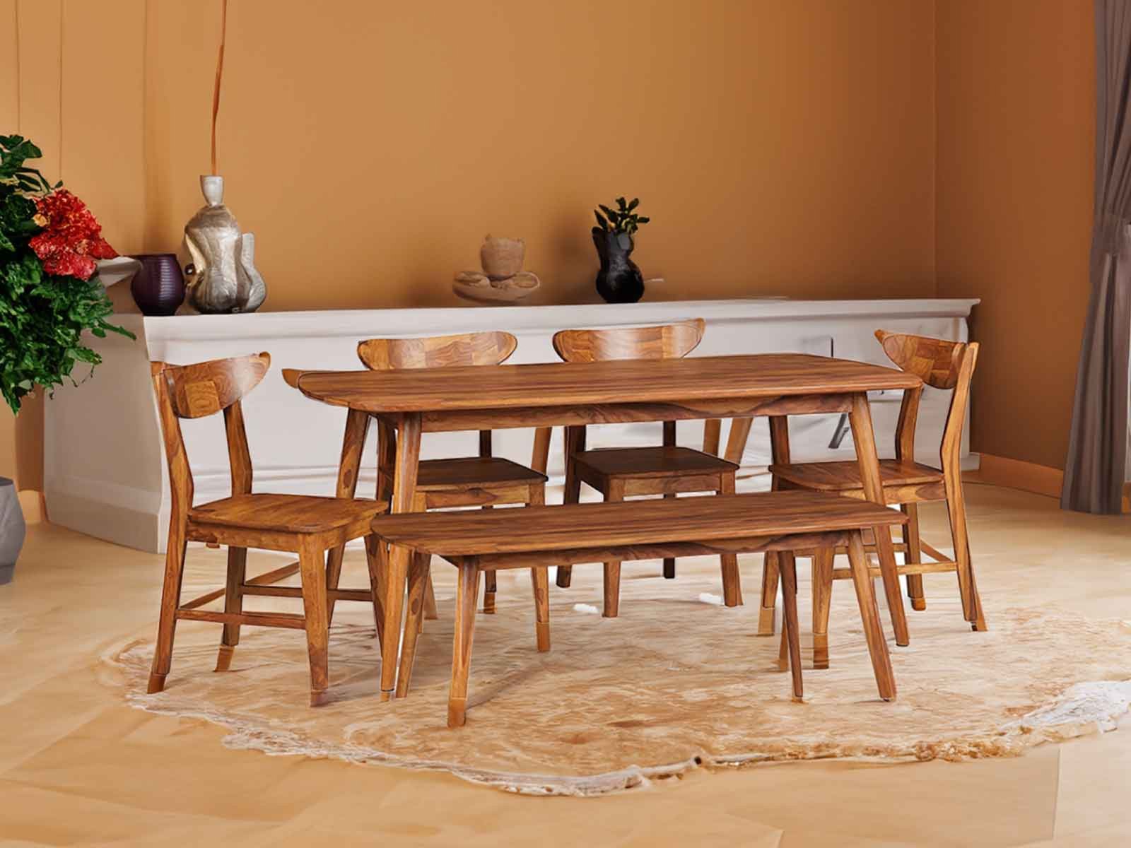 Kain Solid Wood 6 Seater Dining Set With Bench