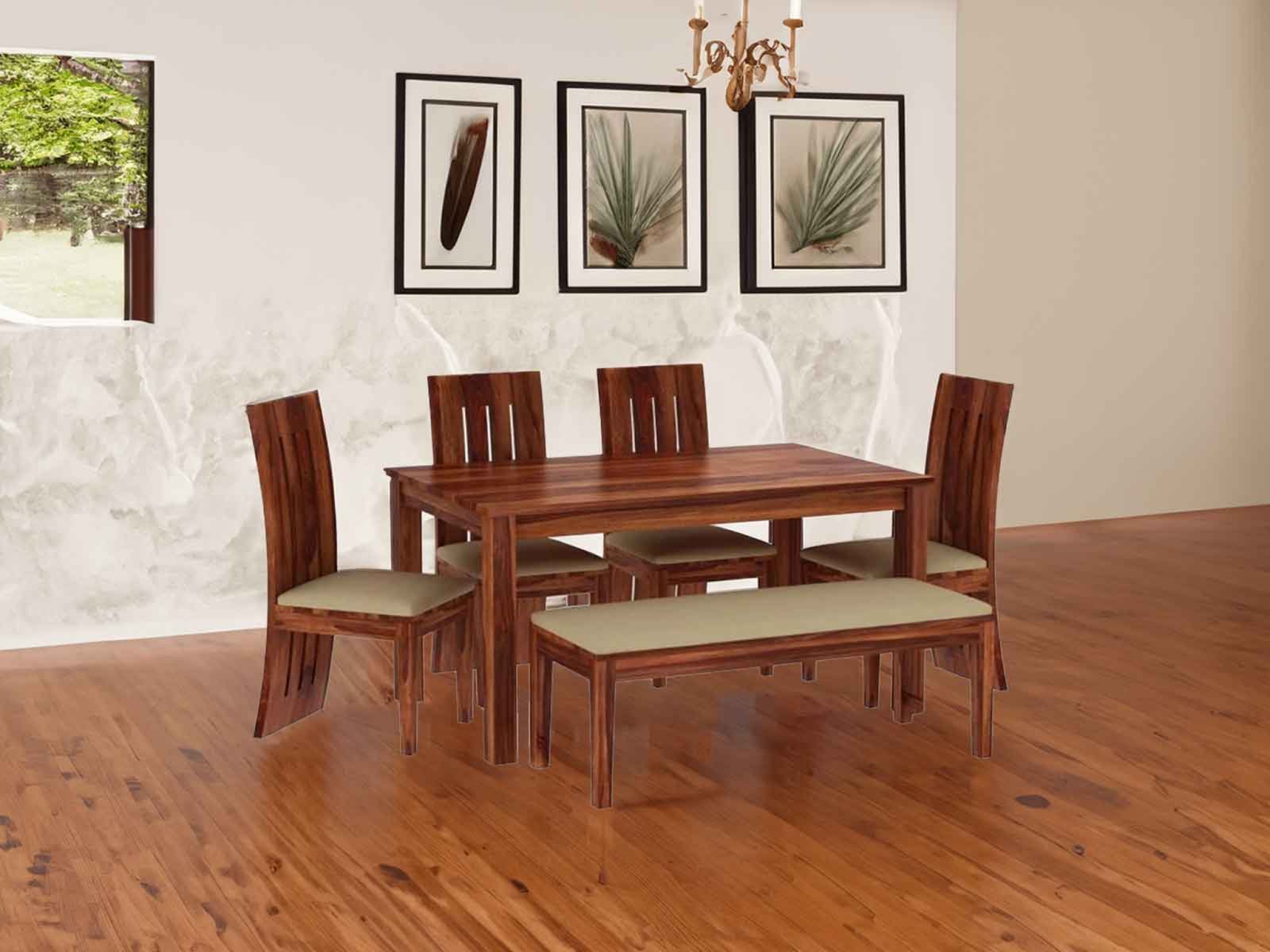 Hina Hana Solid Wood 6 Seater Dining Set With Cushioned Bench