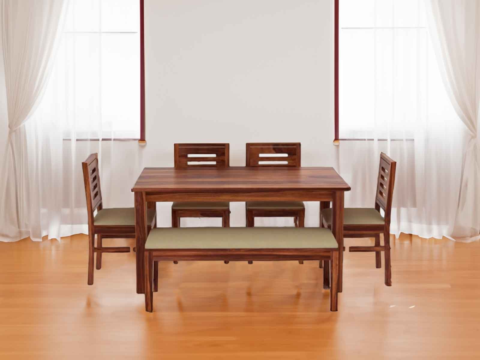 Hina Ulka Solid Wood 6 Seater Dining Set With Cushioned Bench