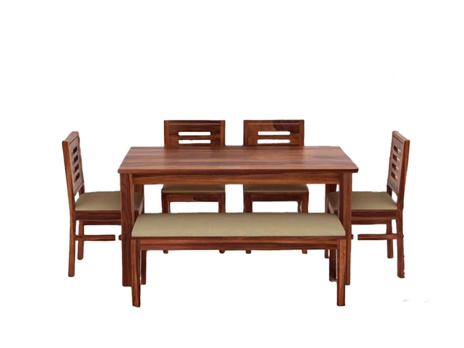 Hina Ulka Solid Wood 6 Seater Dining Set With Cushioned Bench
