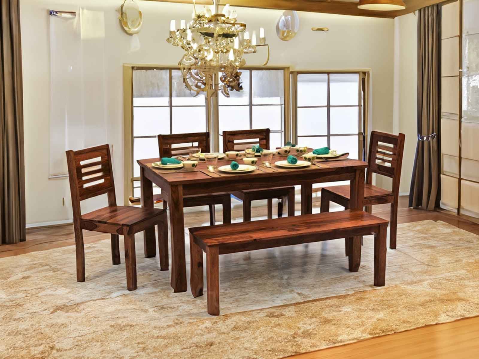 Hina Ulka Solid Wood 6 Seater Dining Set With bench