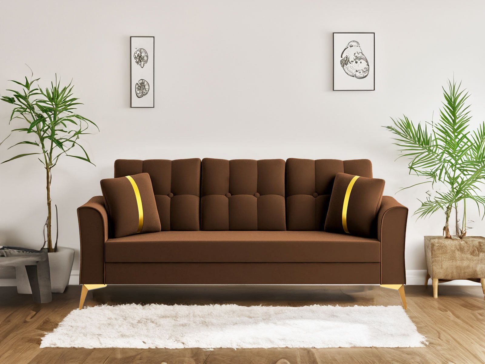 Albert Sofa 3 seater In Brown  Color