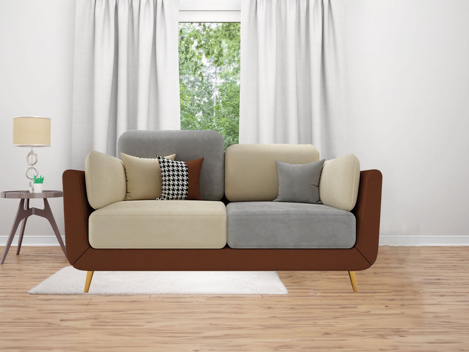 Aelber Sofa 2 Seater in Brown & Beige Color