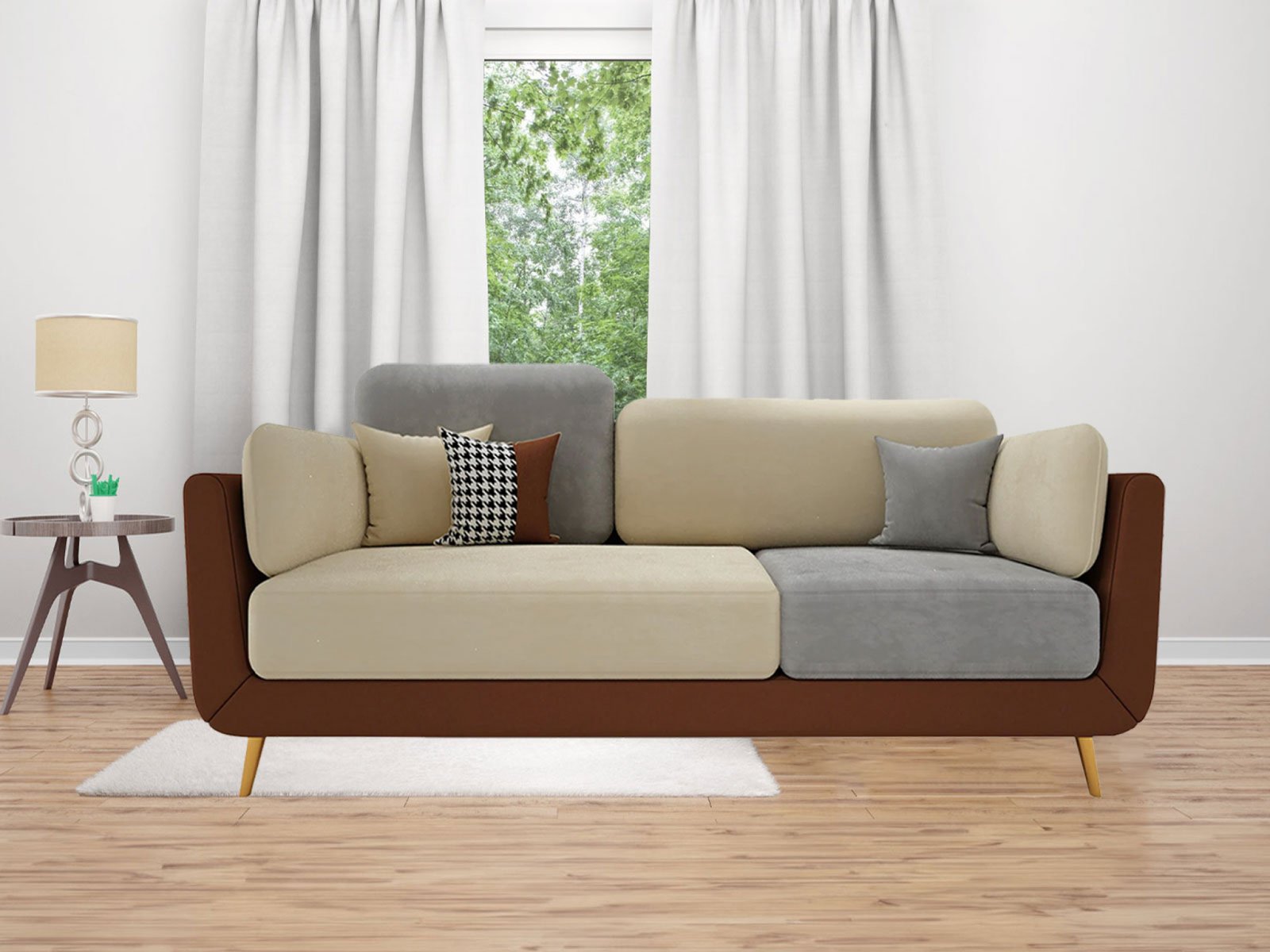 Aelber Sofa 3 Seater in Brown & Beige Color