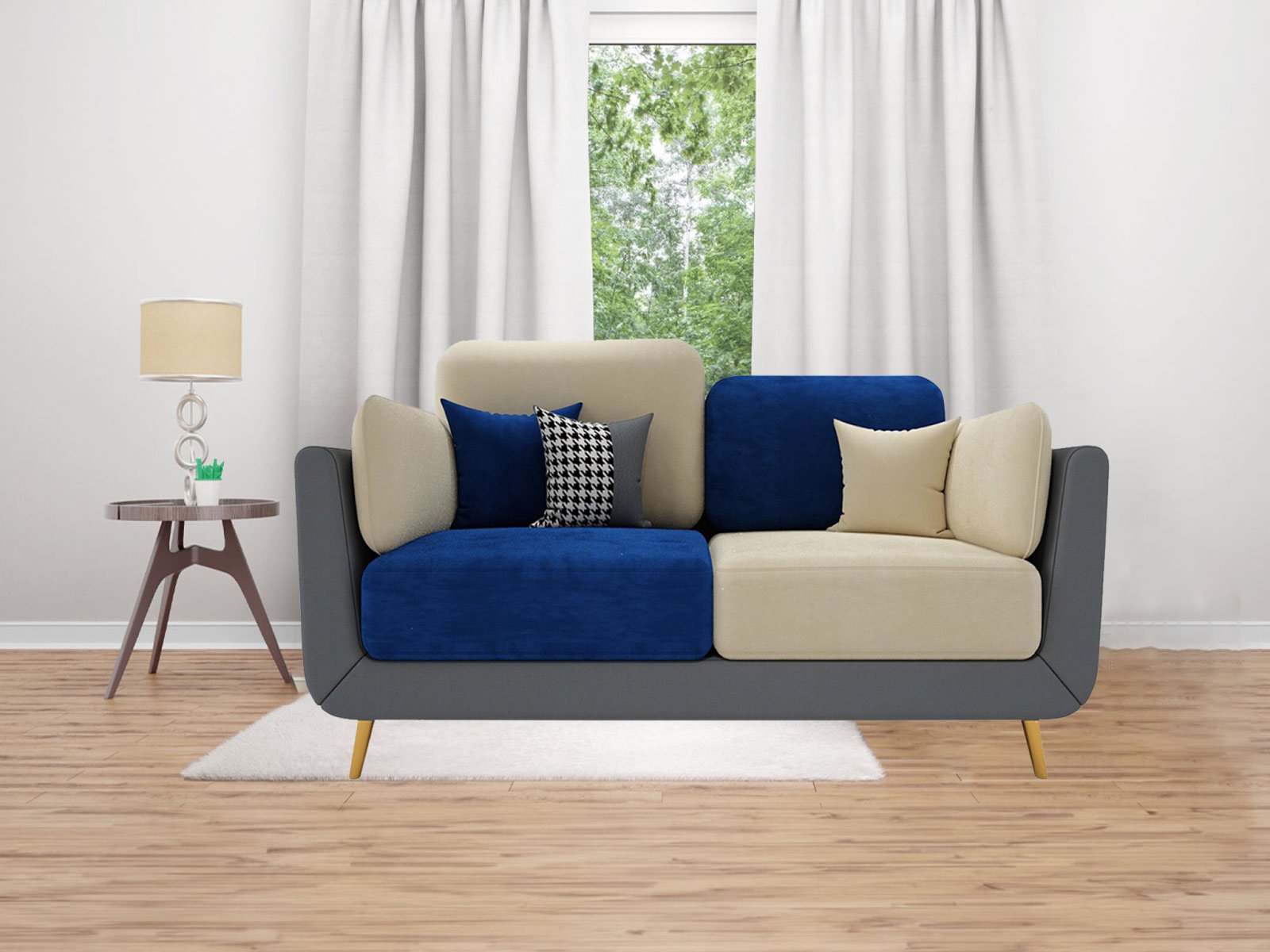 Aelber Sofa 2 Seater in Blue & Beige Color
