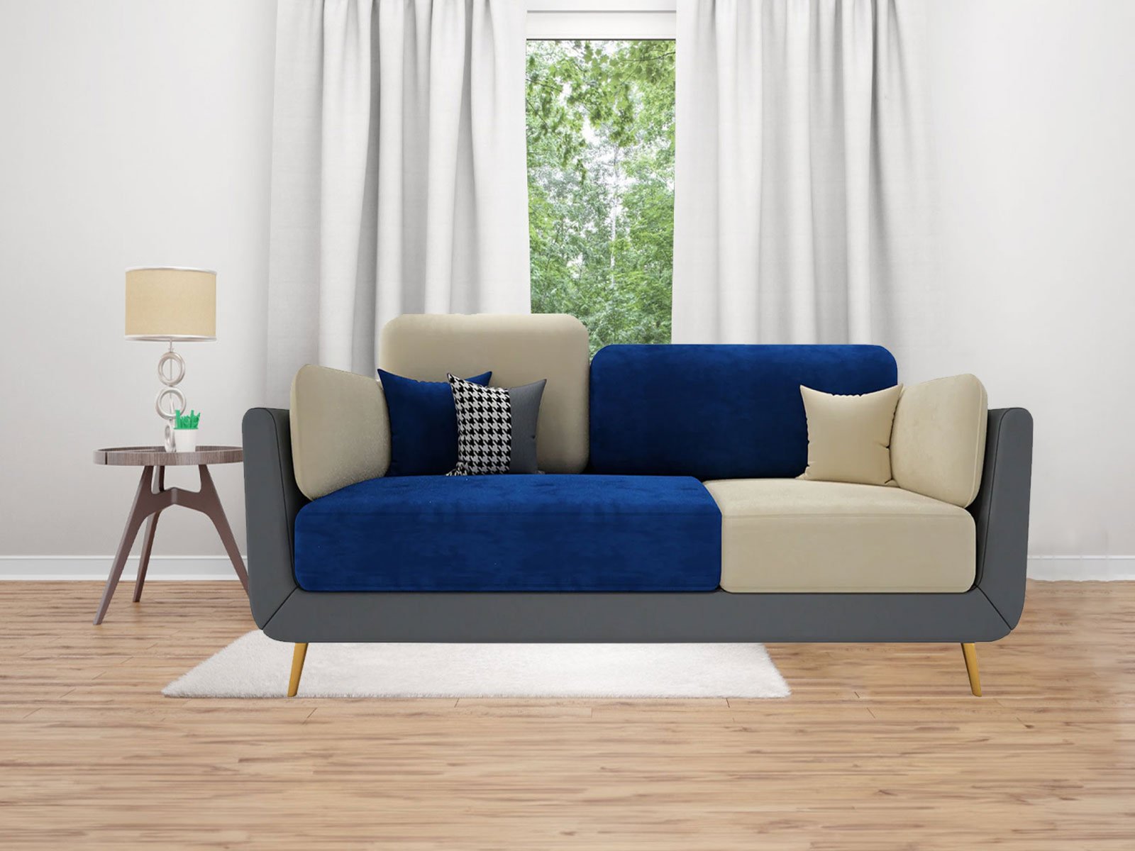 Aelber Sofa 3 Seater in Blue & Beige Color