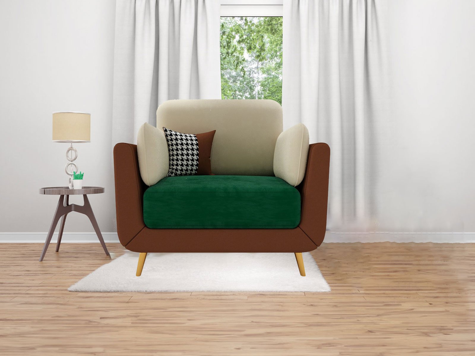 Aelber Sofa 1 Seater in Green & Beige Color