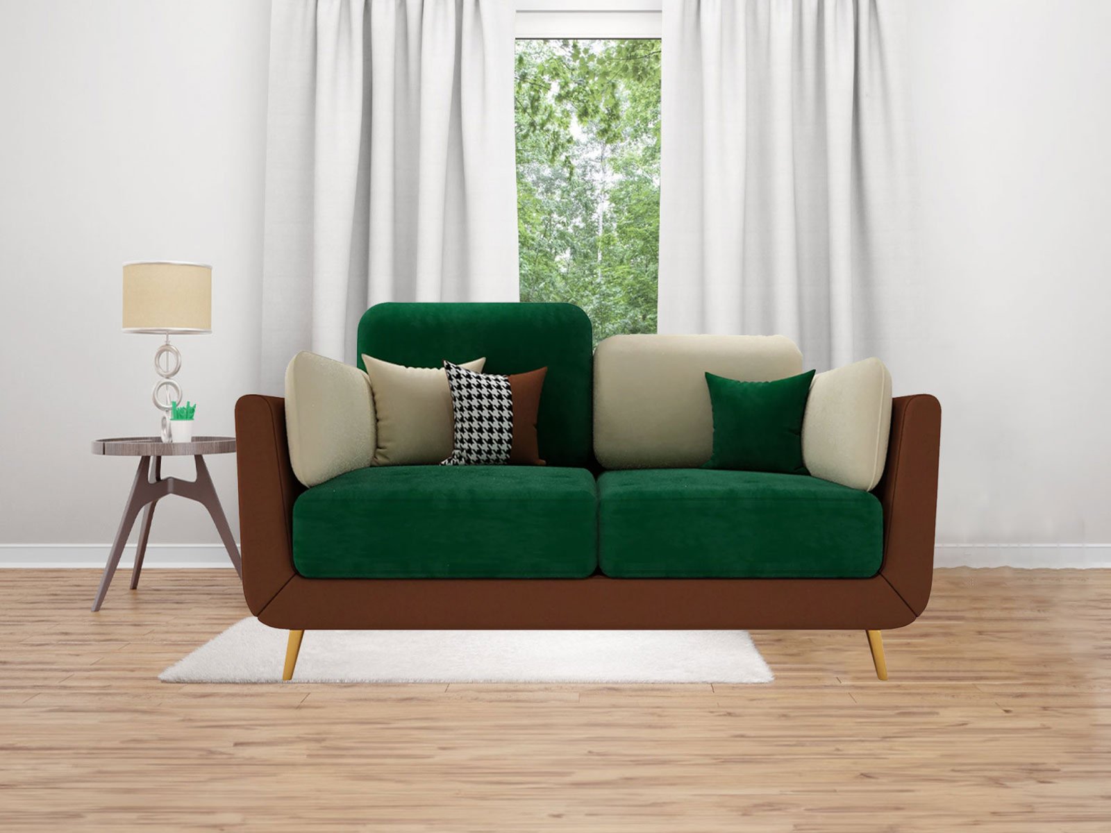 Aelber Sofa 2 Seater in Green & Beige Color