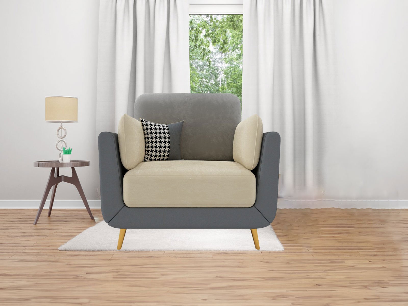 Aelber Sofa 1 Seater in Grey & Beige Color