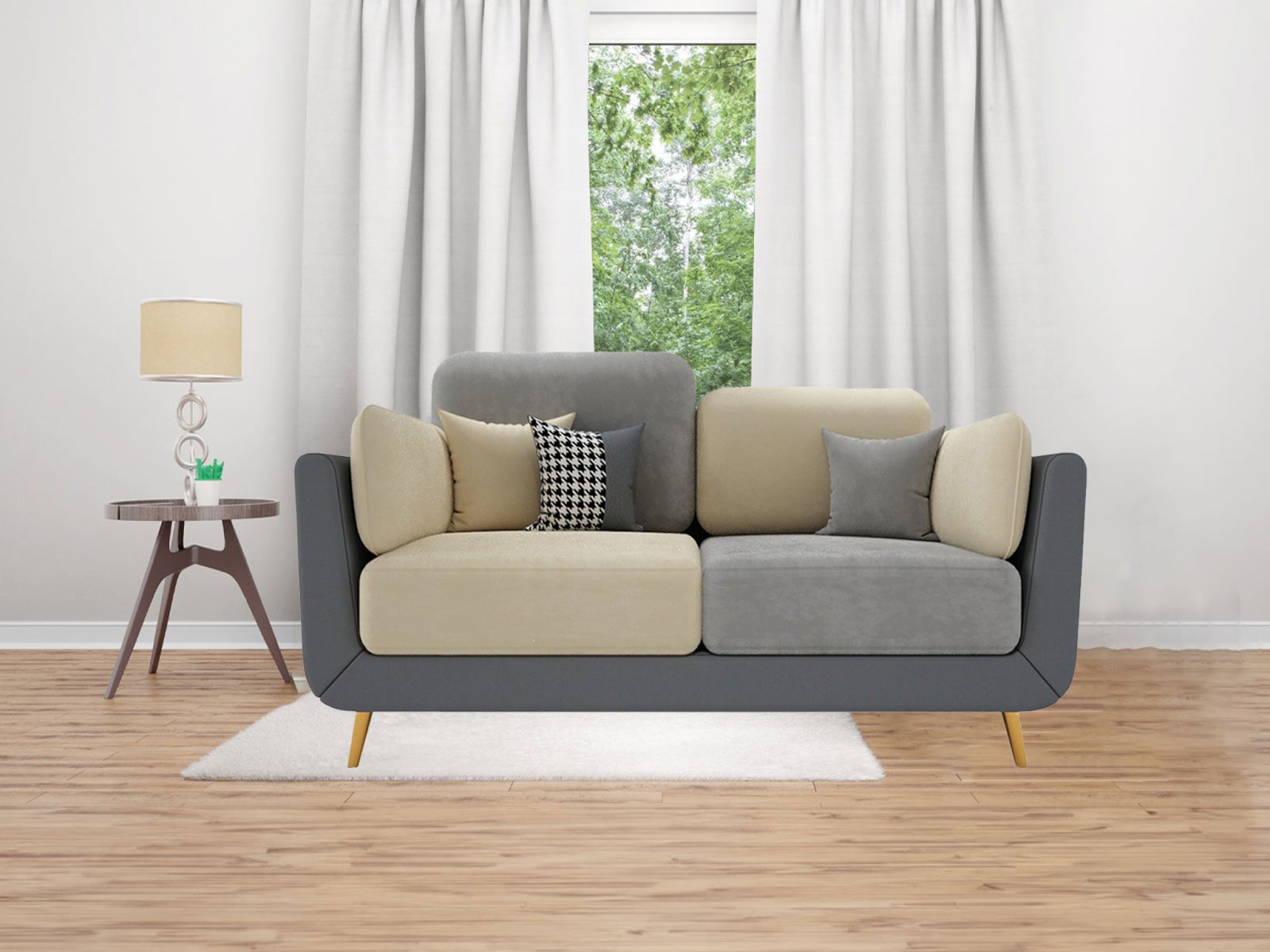 Aelber Sofa 2 Seater in Grey & Beige Color