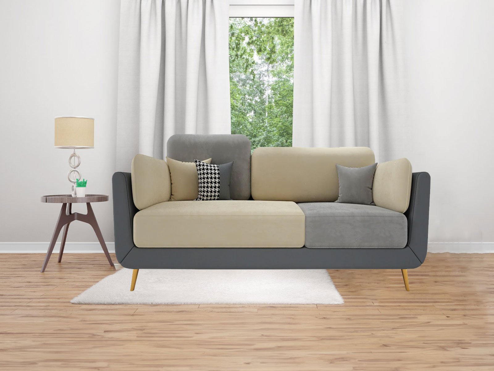 Aelber Sofa 3 Seater in Grey & Beige Color