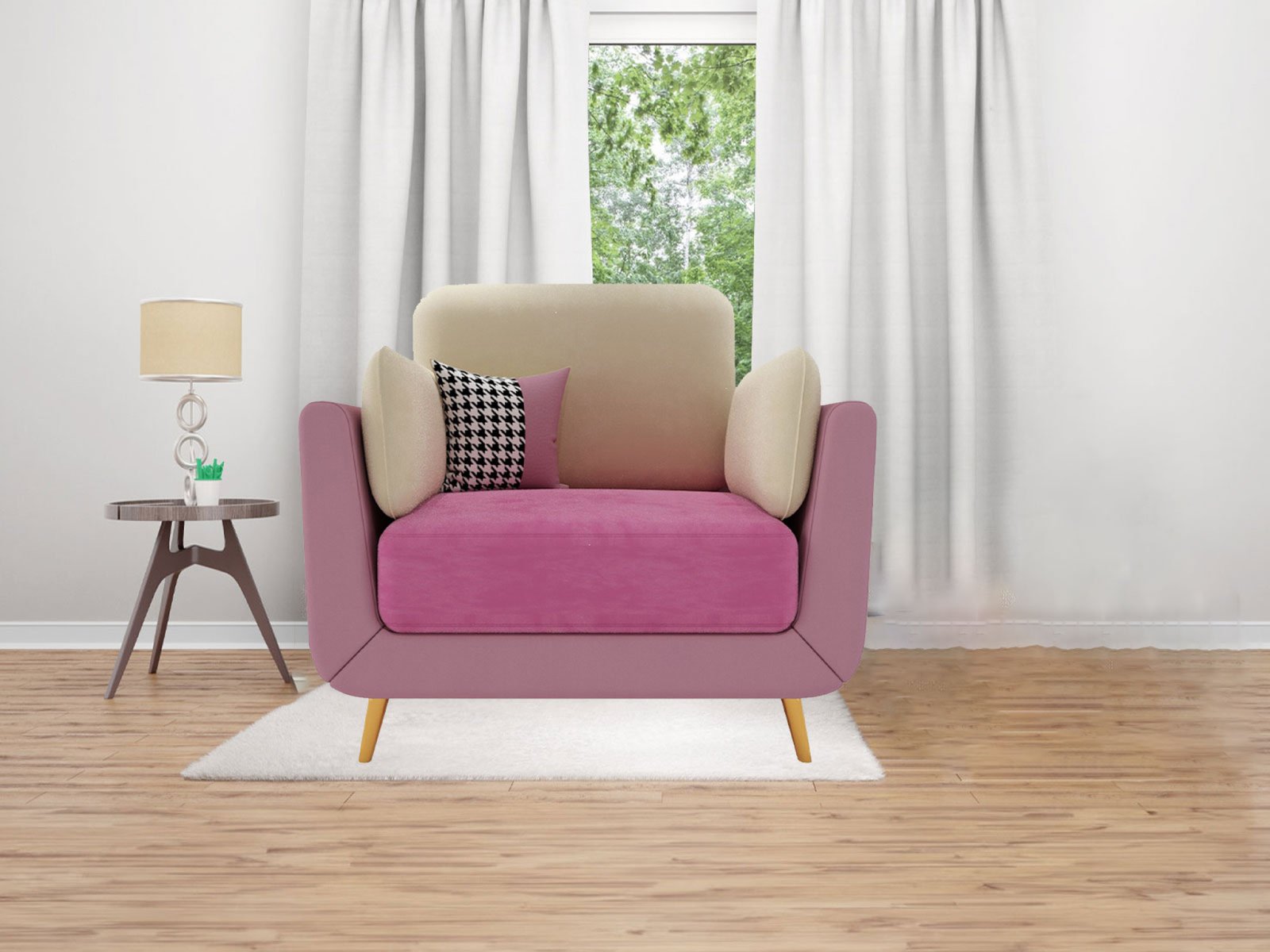 Aelber Sofa 1 Seater in Pink & Beige Color