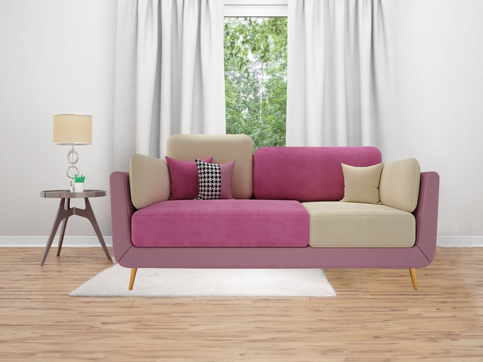 Aelber Sofa 3 Seater in pink & Beige Color