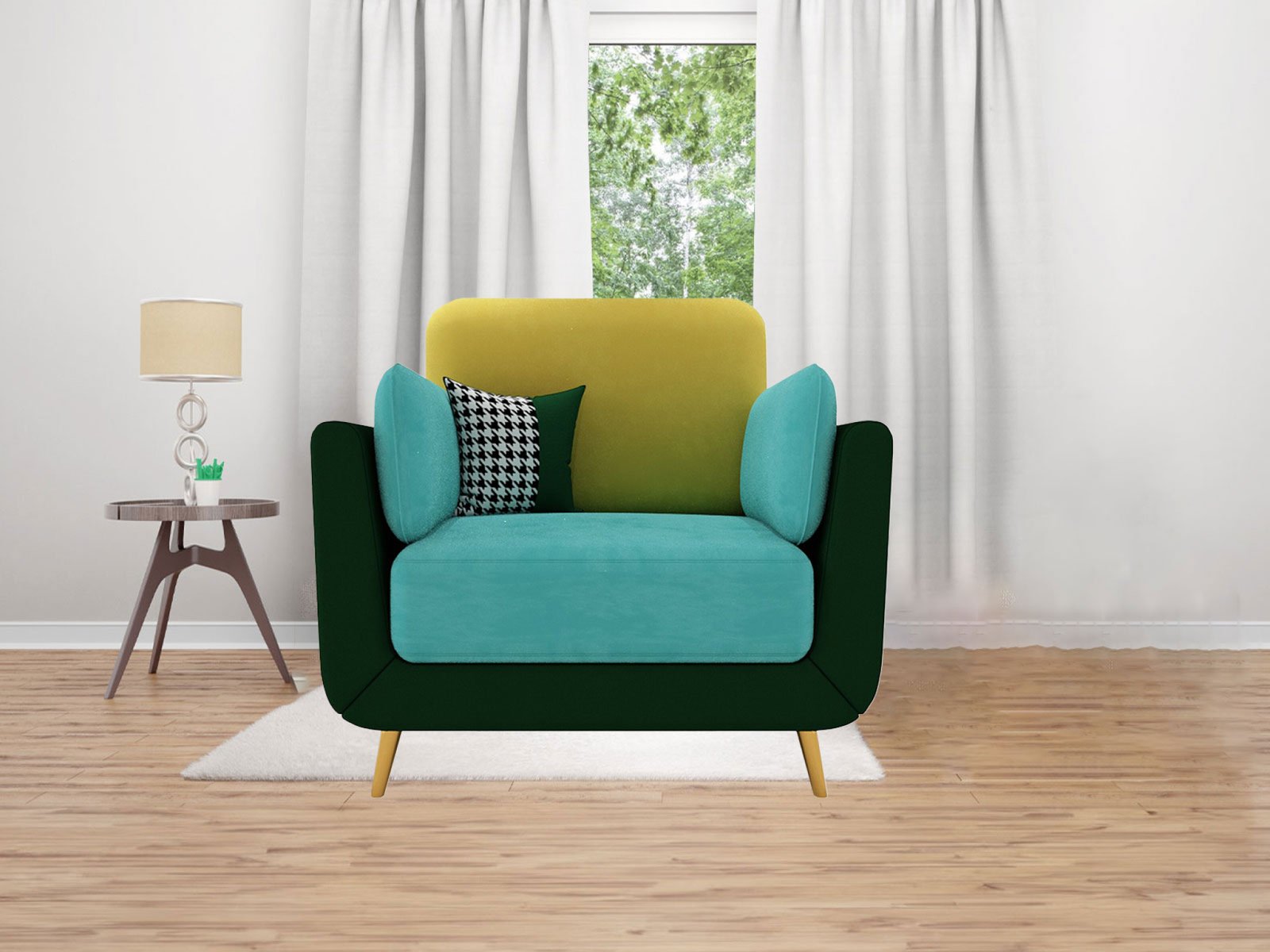 Aelber Sofa 1 Seater in Turquoise & Green Color
