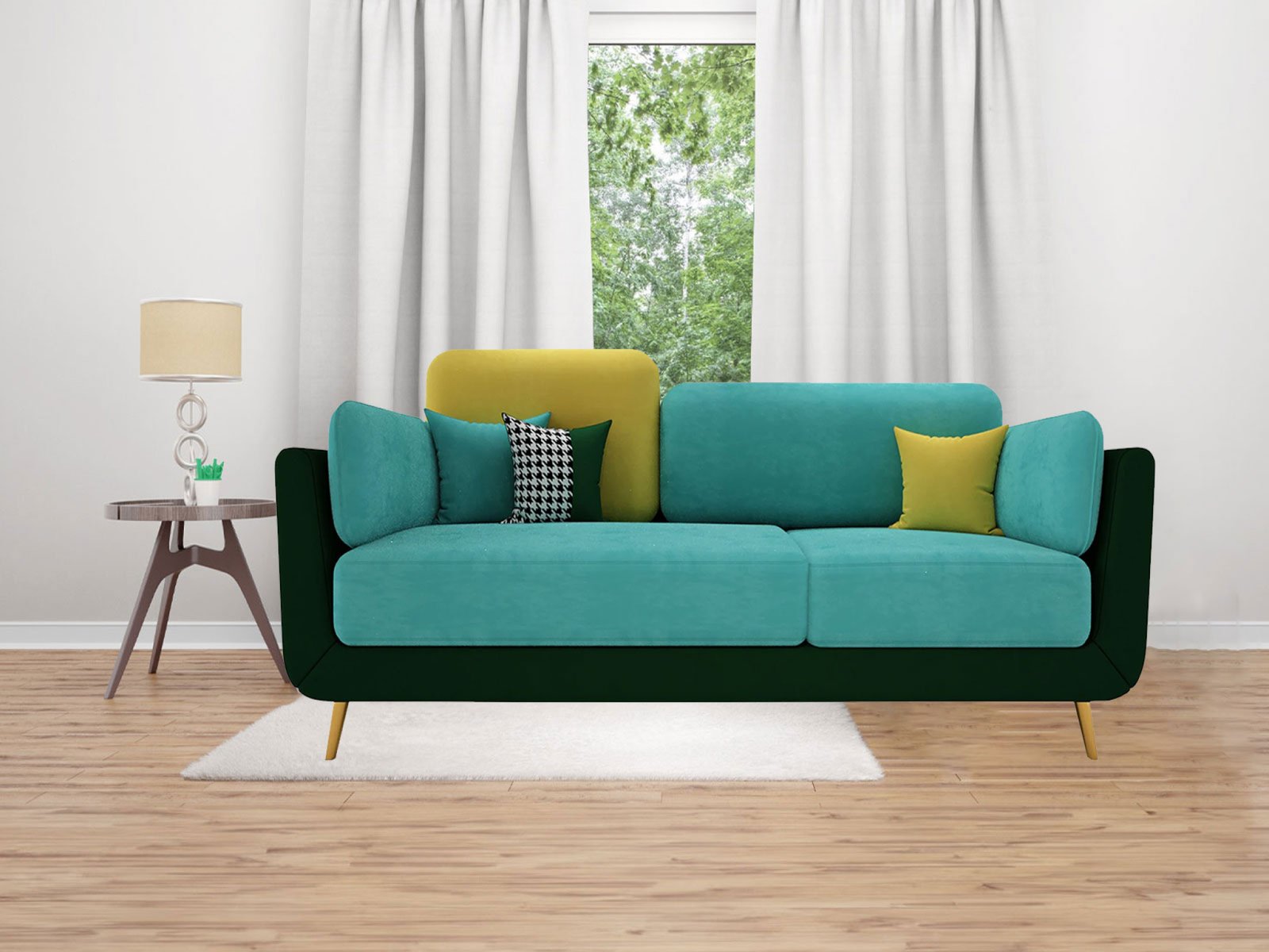 Aelber Sofa 3 Seater in Turquoise & Beige Color