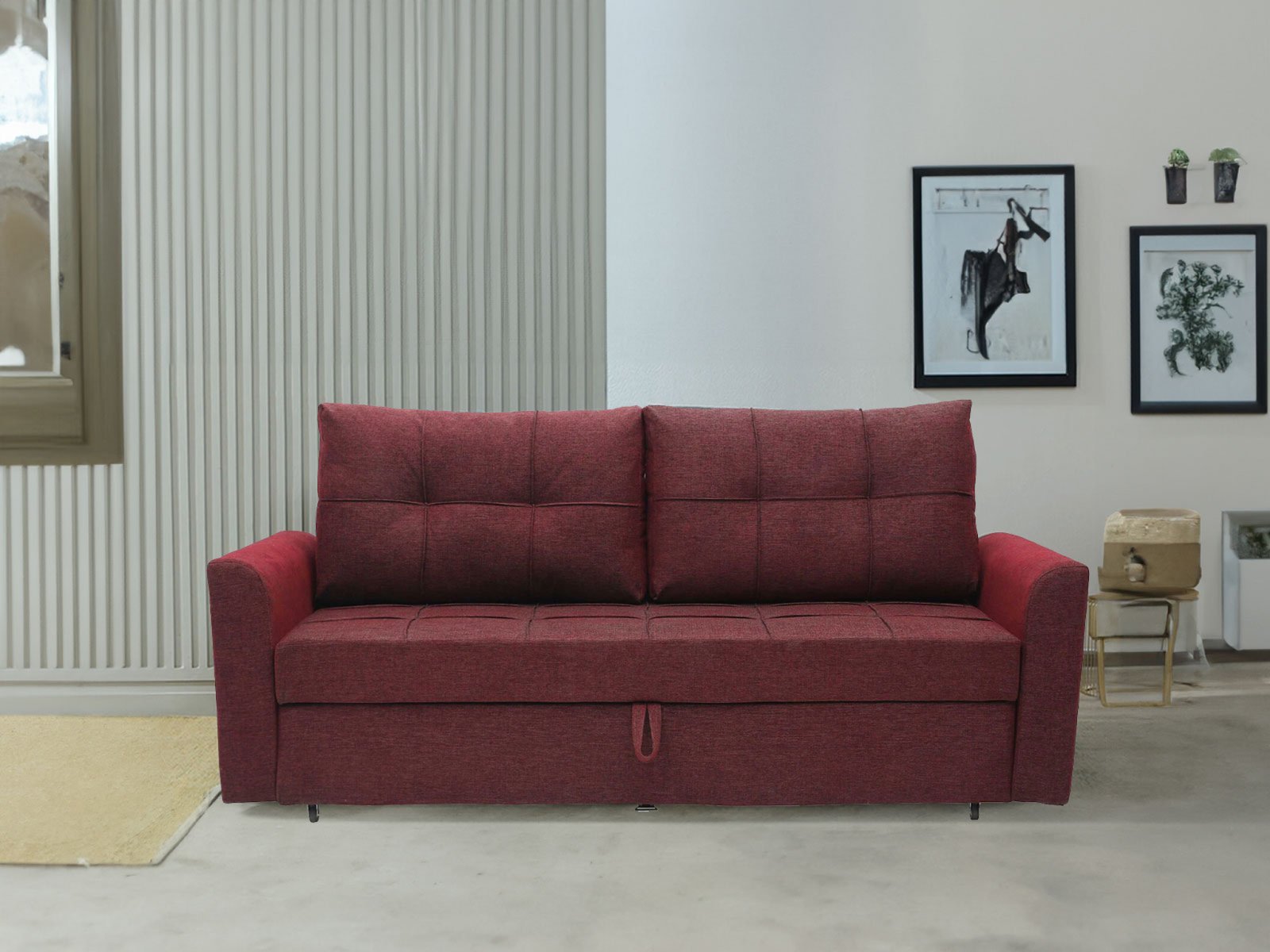 Luiz Sofa Cum Bed In Maroon Color