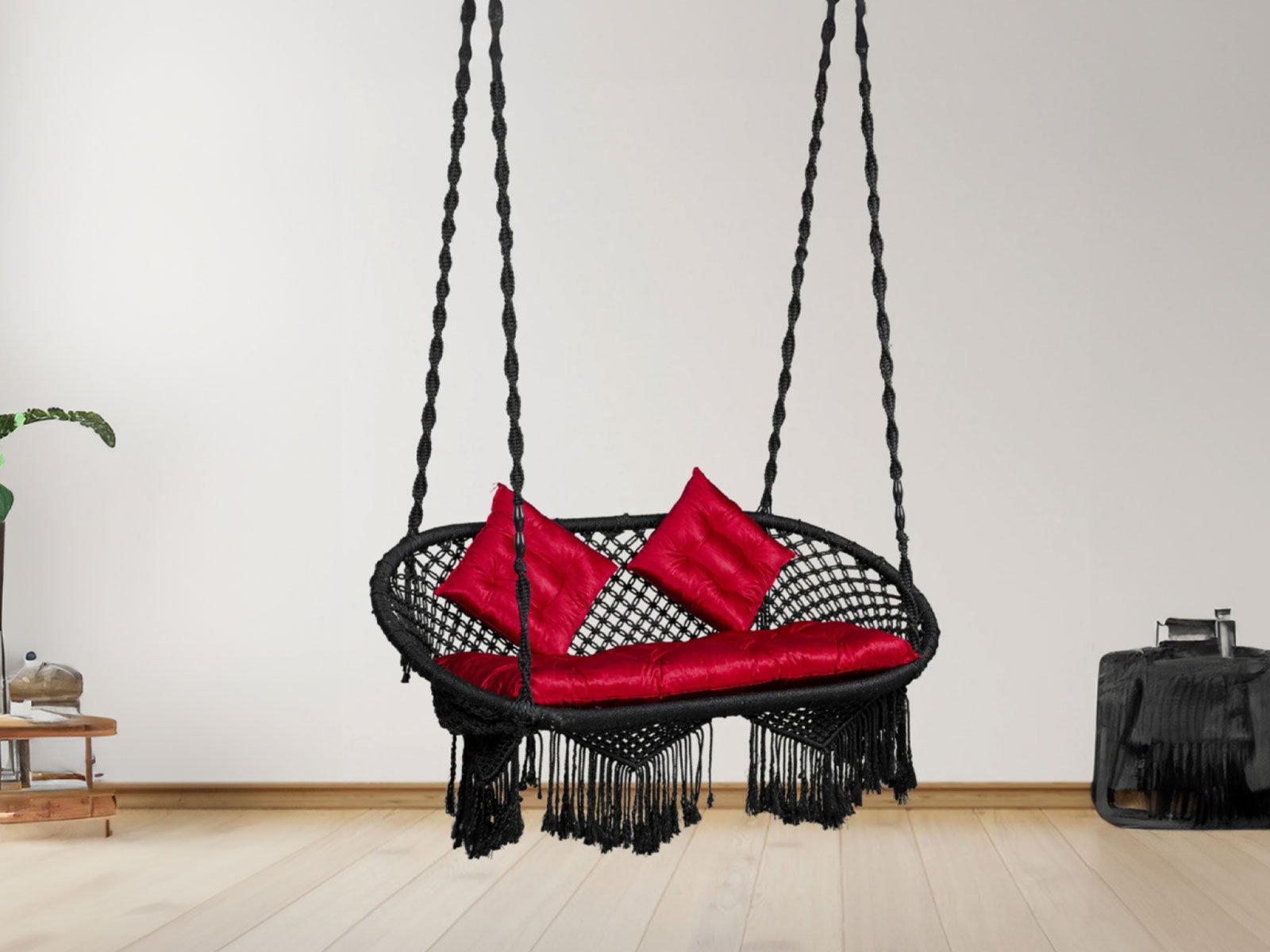 Beawar Swing In Red & Black Color With Cushion