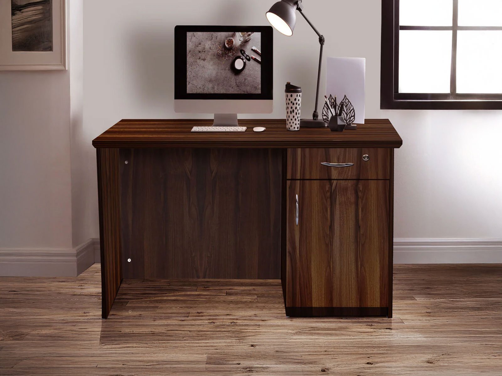 Bali Office Table With Storage In Dark Walnut 