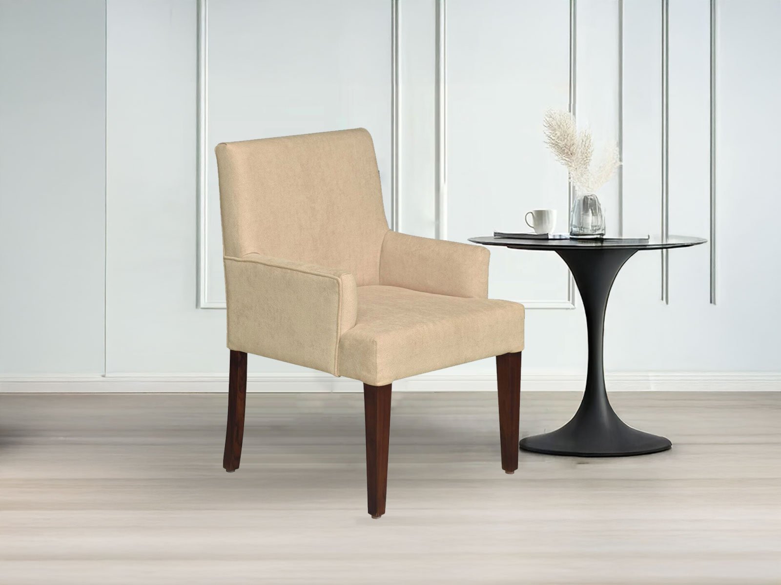 Mila Fabric Dining Chair In Light Brown Color
