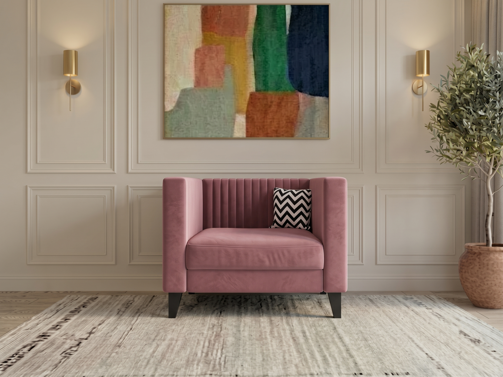 Miller Sofa 1 Seater In Dusky Rose Color