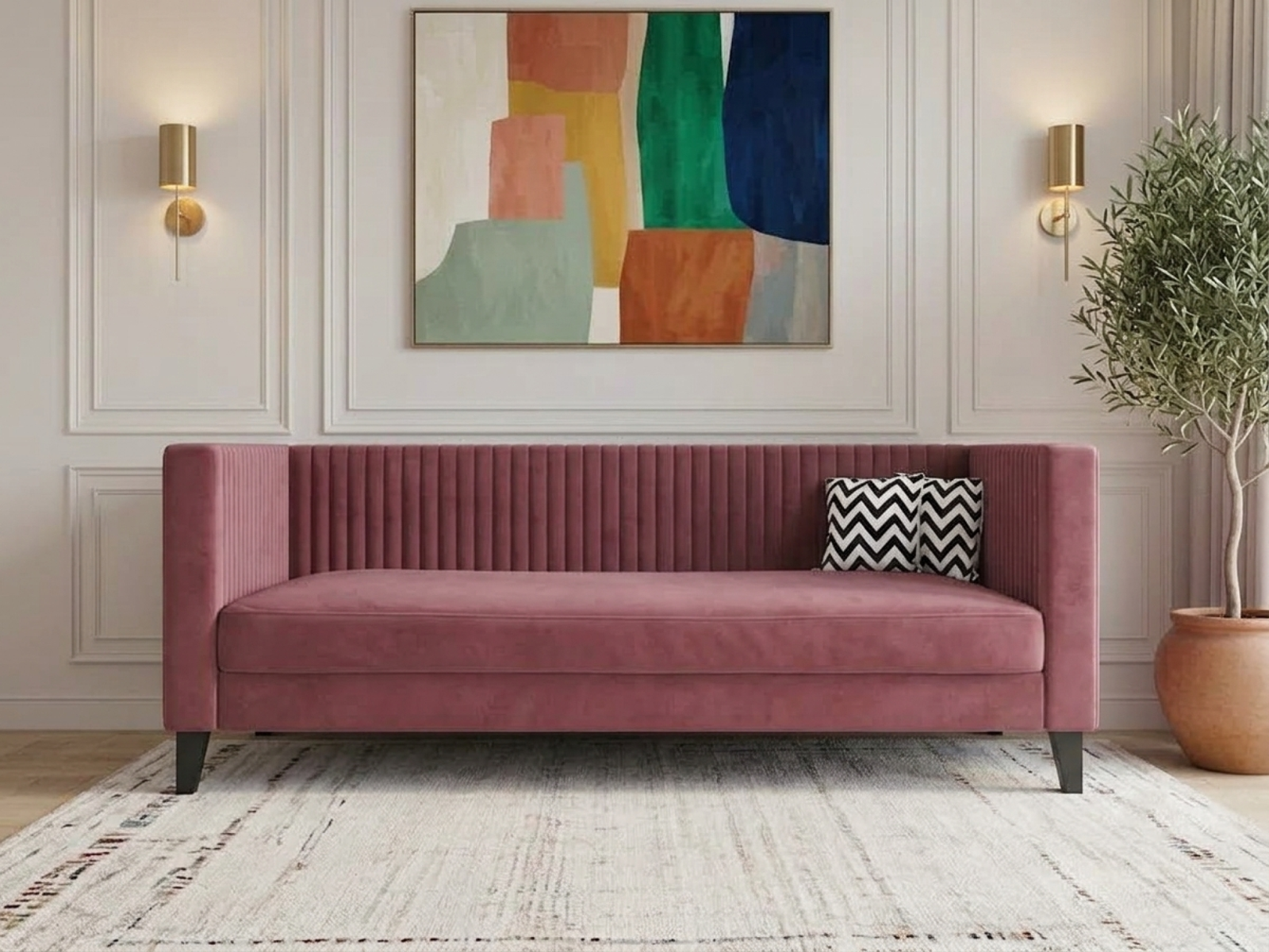 Miller Sofa 3 Seater In Dusky Rose Color