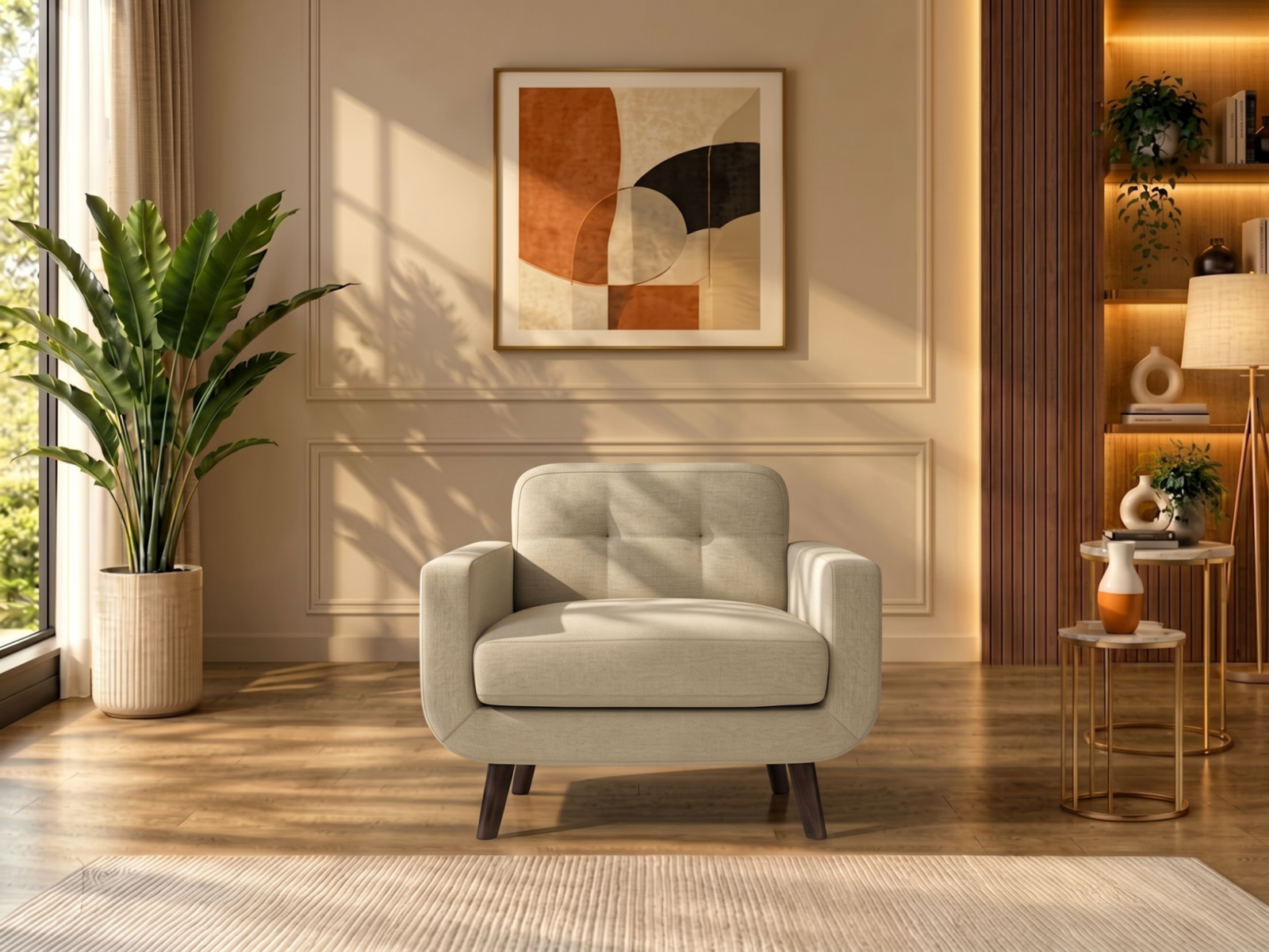 Boho Sofa 1 Seater In Honey Beige Color 