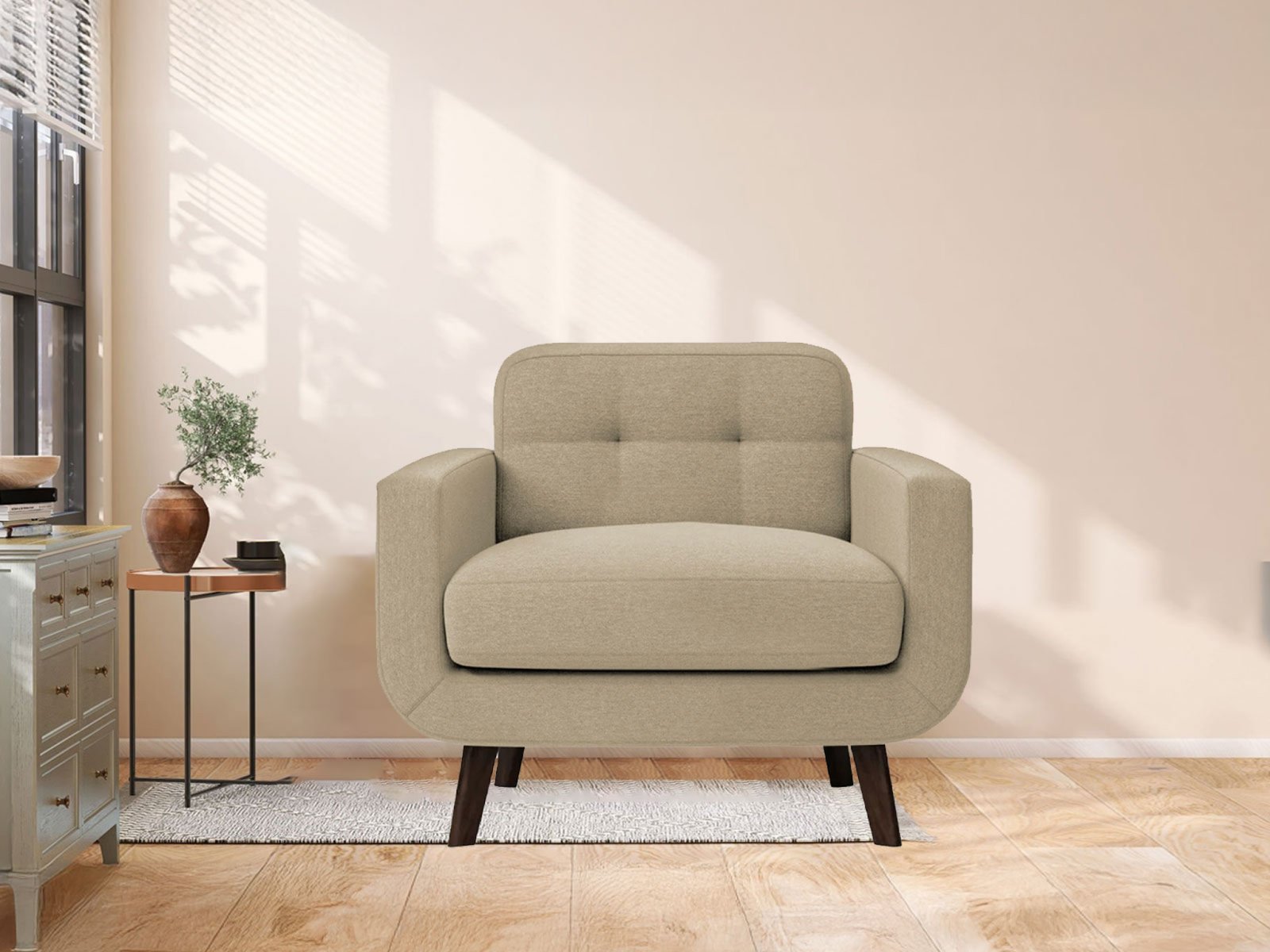 Boho Sofa 1 Seater In Honey Beige Color 
