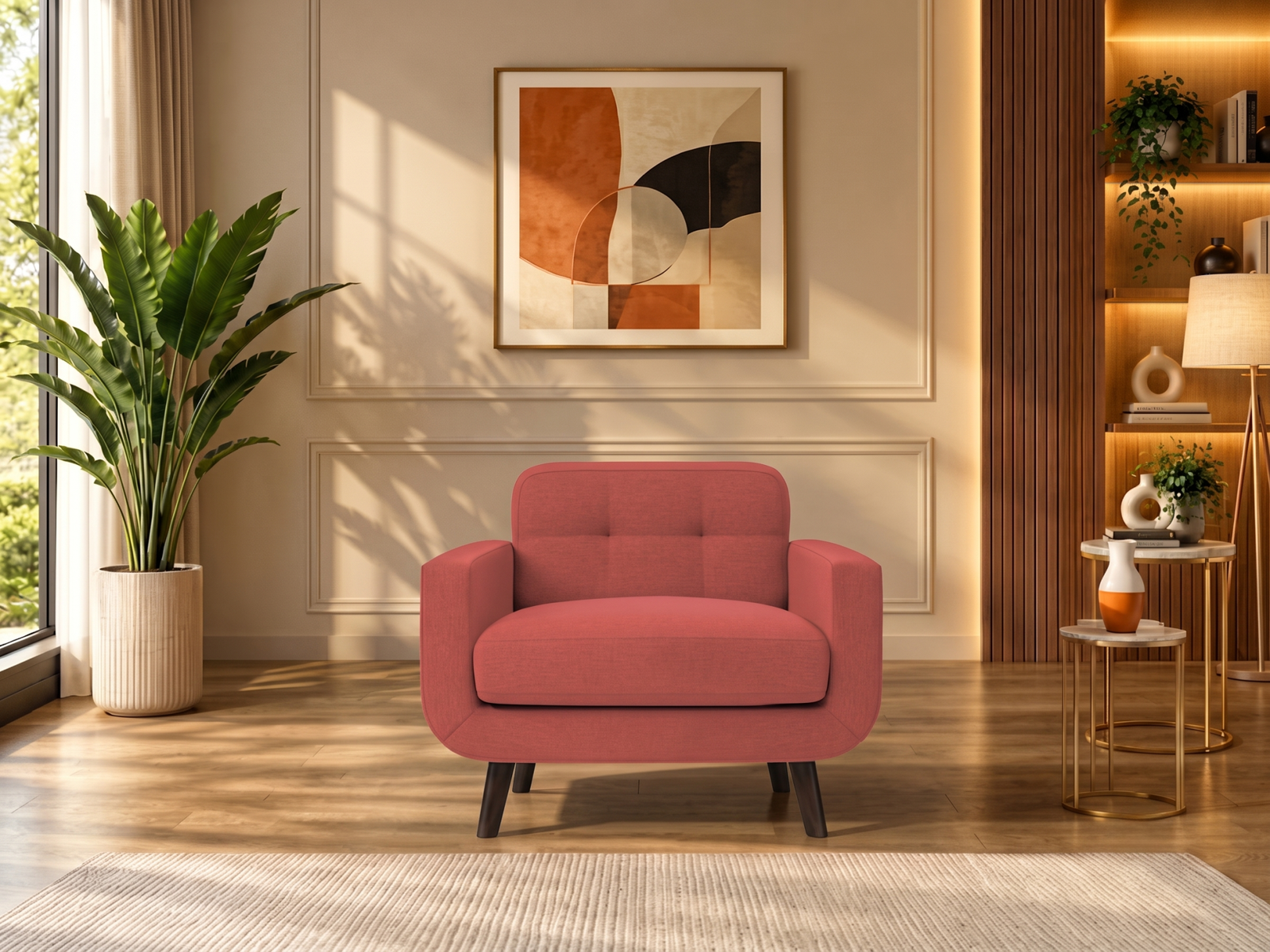 Boho Sofa 1 Seater In Salmon Pink Color 