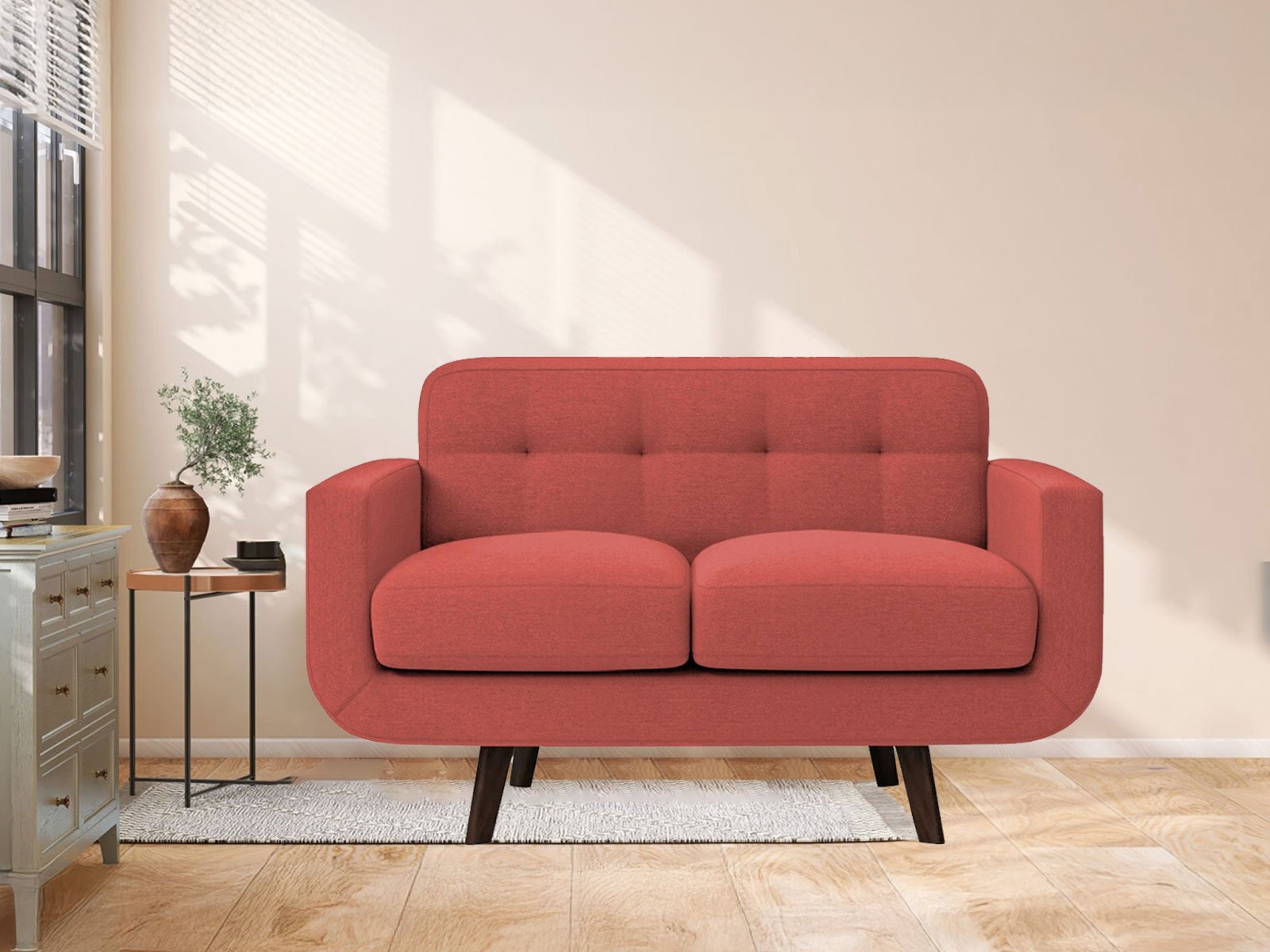 Boho Sofa 2 Seater In Salmon Pink Color 