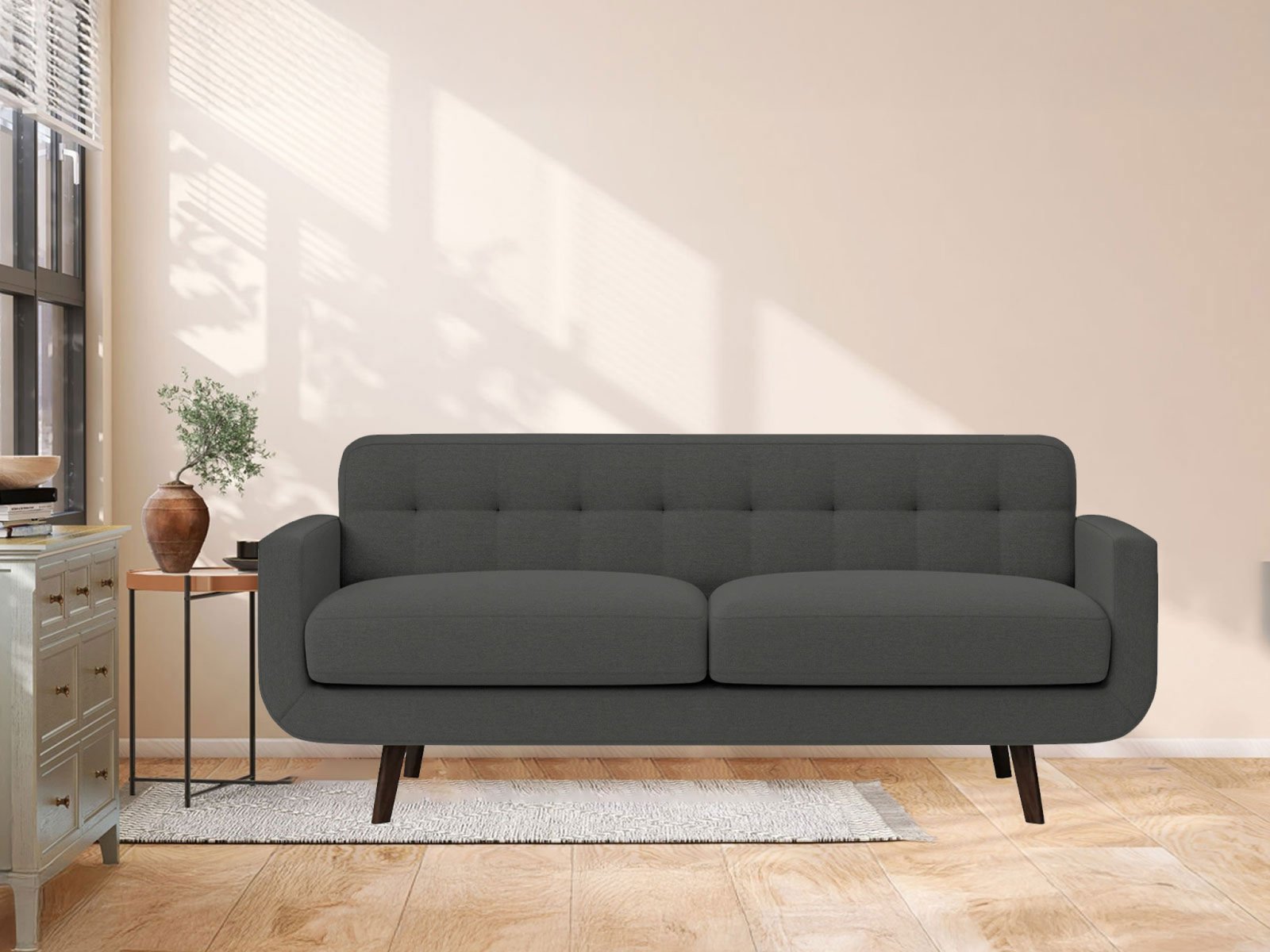 Boho Sofa 3 Seater In Charcoal Grey Color 