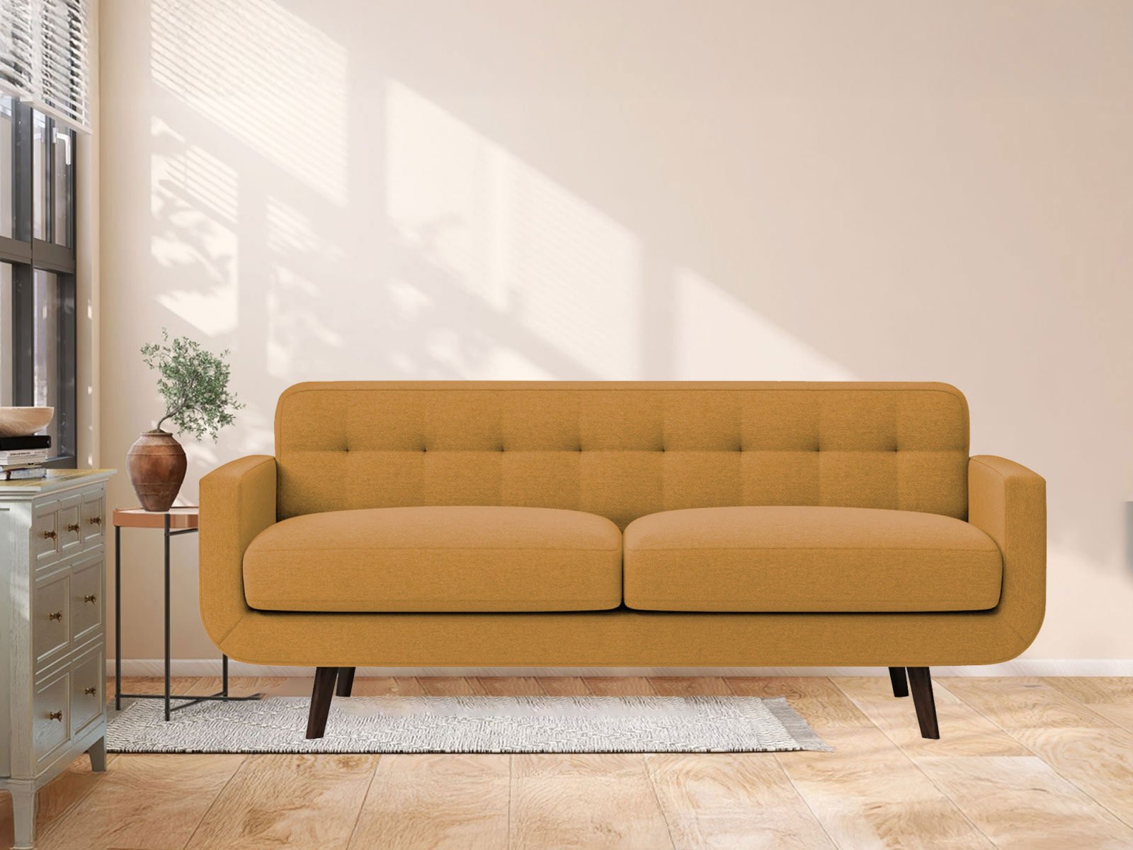 Boho Sofa 3 Seater In Corn Yellow Color 