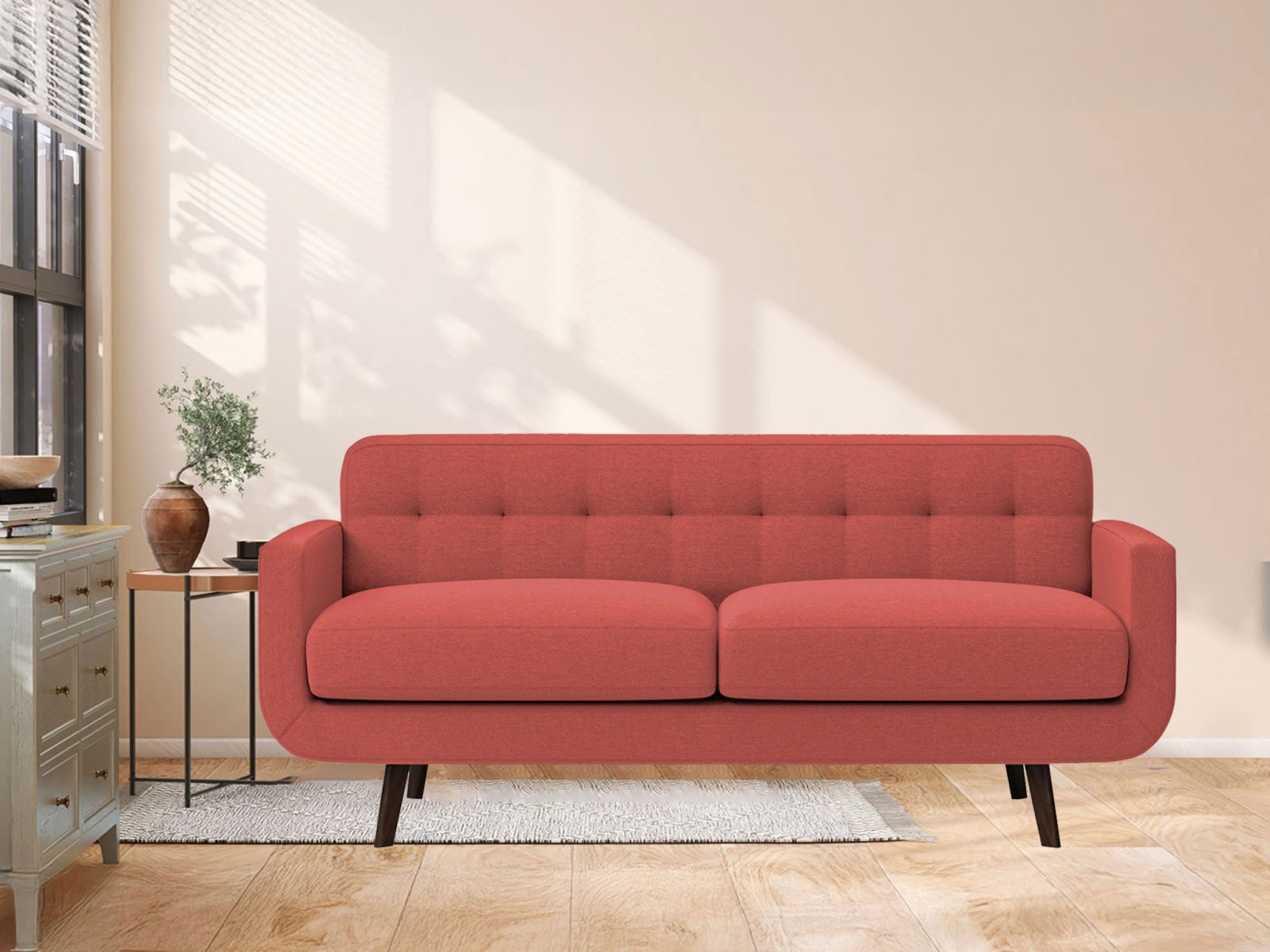 Boho Sofa 3 Seater In Salmon Pink Color 
