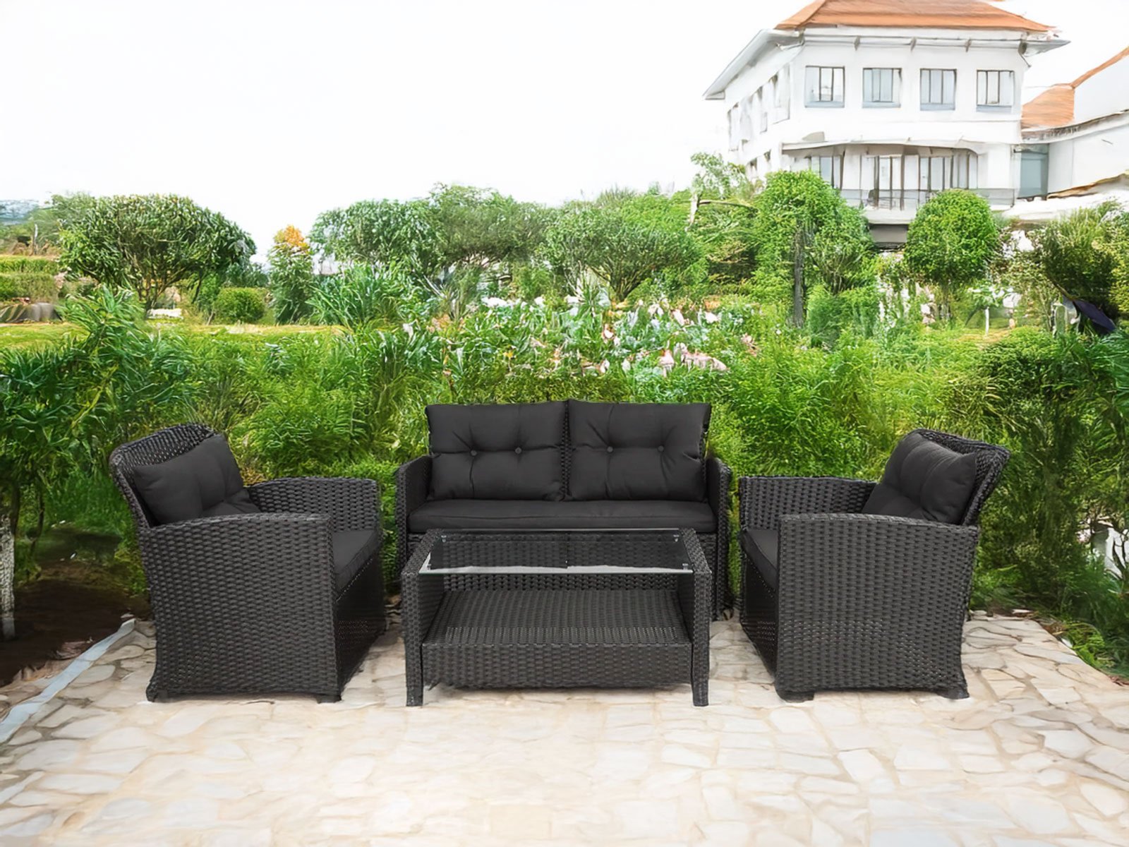 Cozy Table and Chair Set in Black Color with Sofa