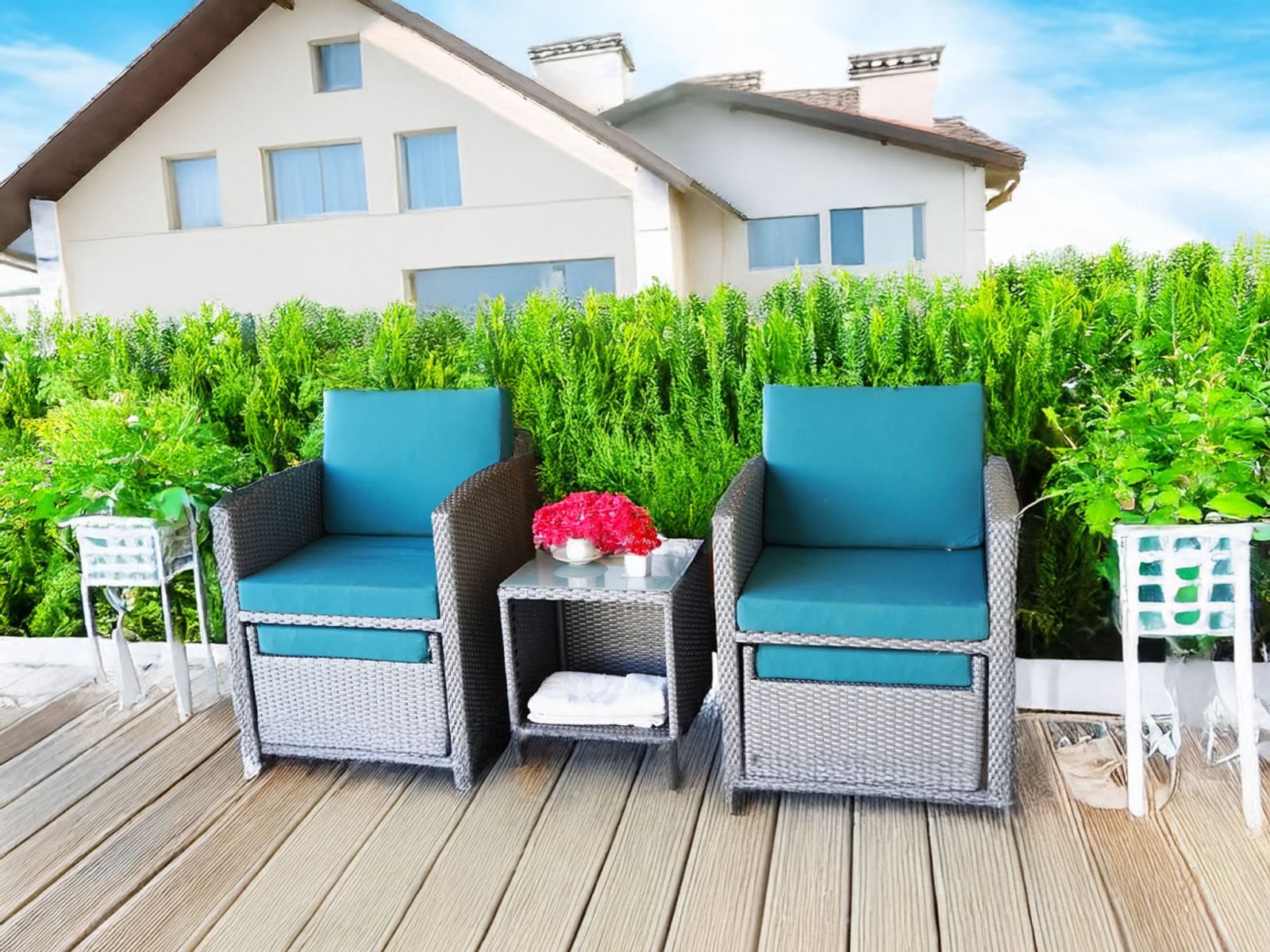 Victoria 5 Piece Garden Set In  Silver Grey & Sky-Blue